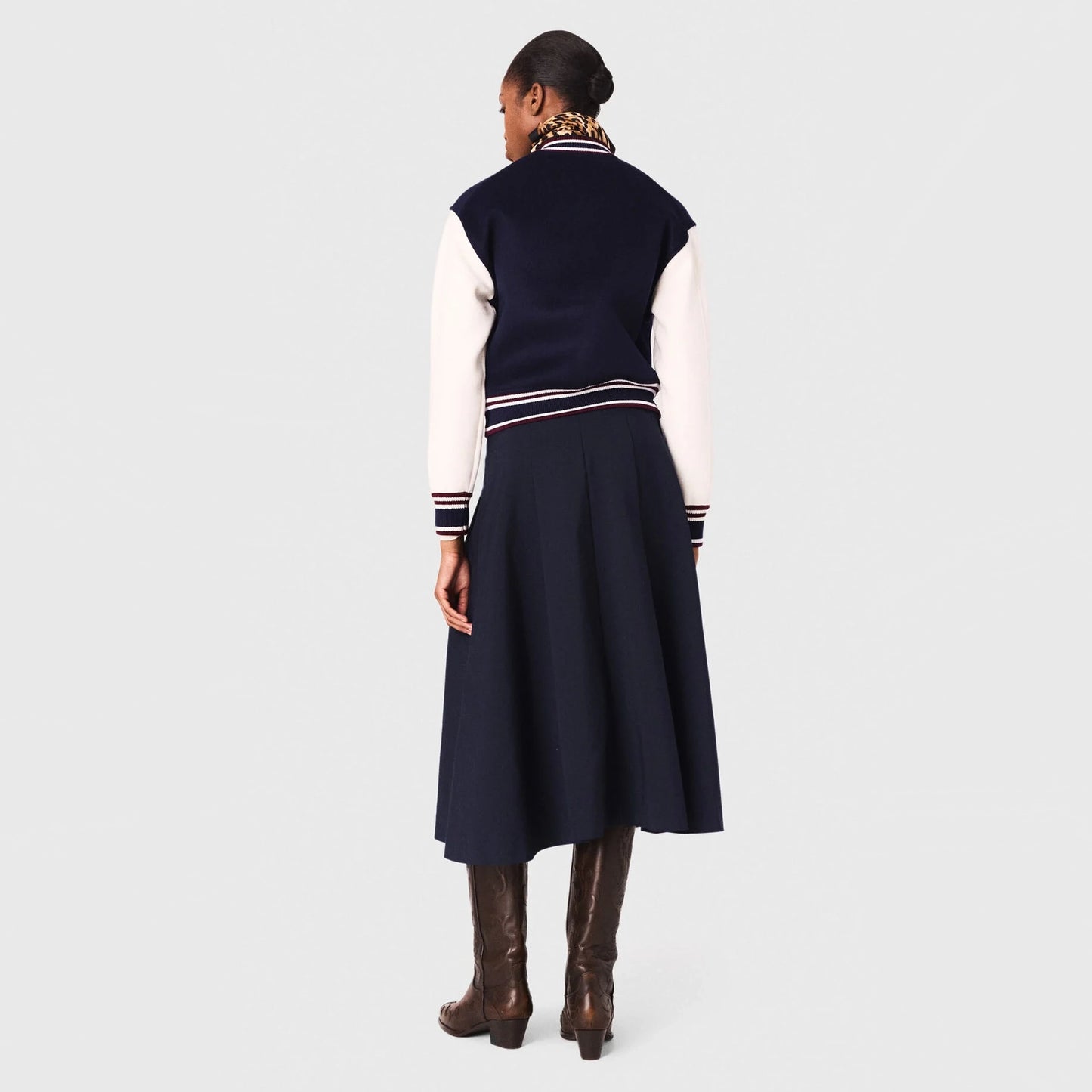 Maje Varsity Jacket in Navy/White, size 36 (fits size small)