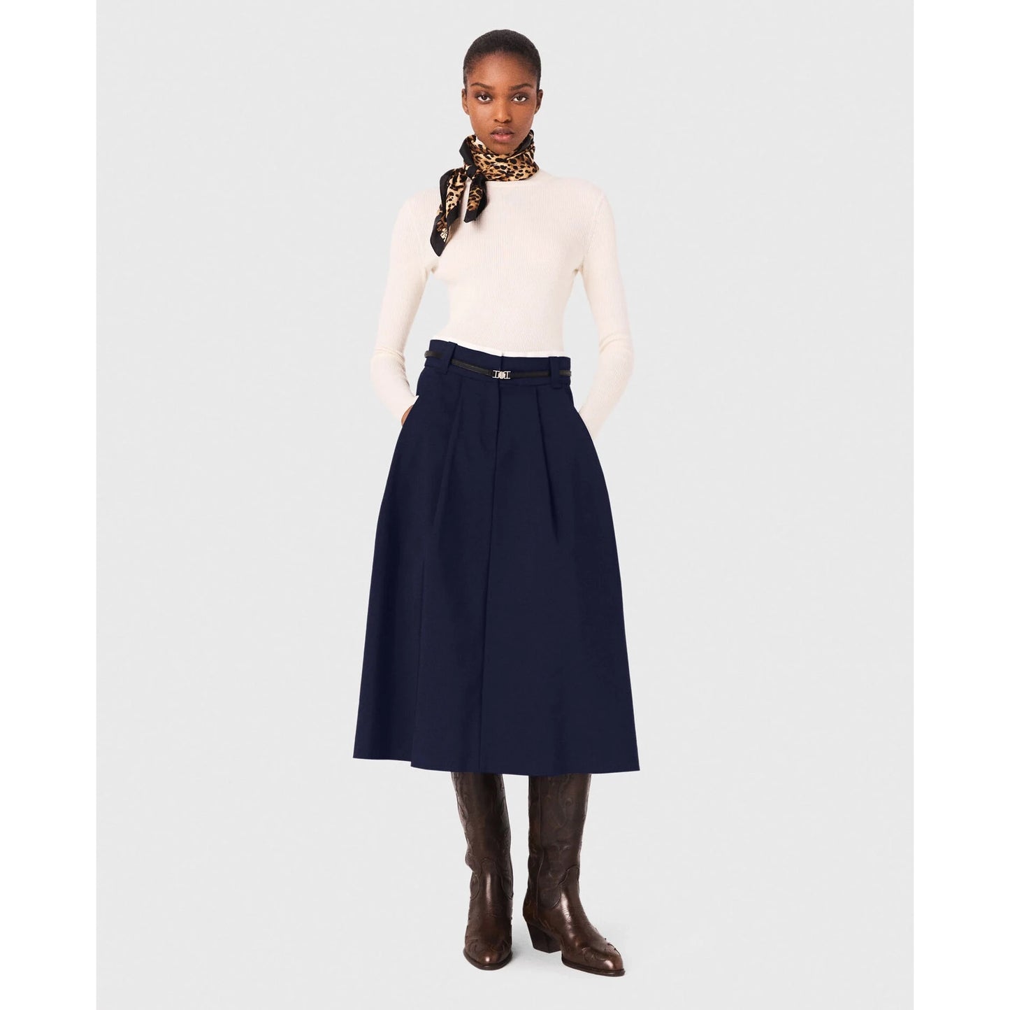 Maje Pleated Skirt in Marine, size 36