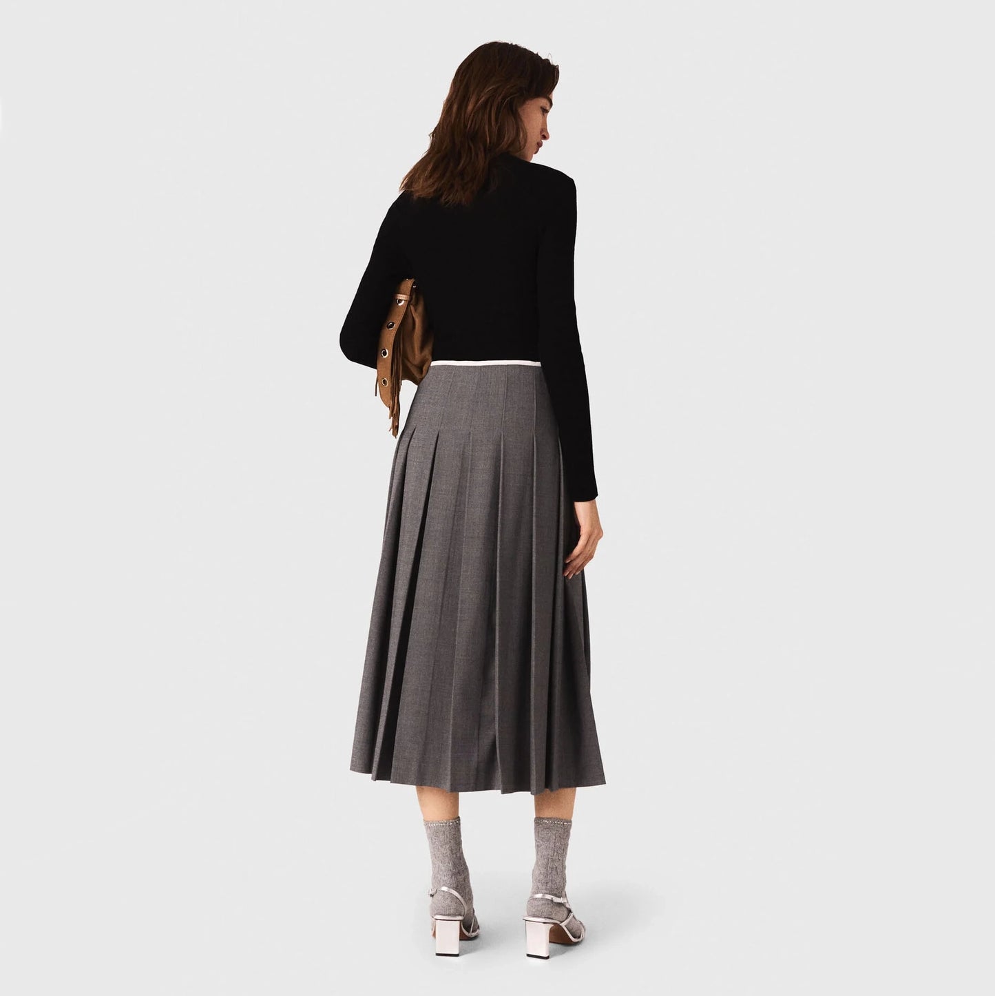 Maje Pleated Wrap Skirt in Grey, size 36 (size Small)