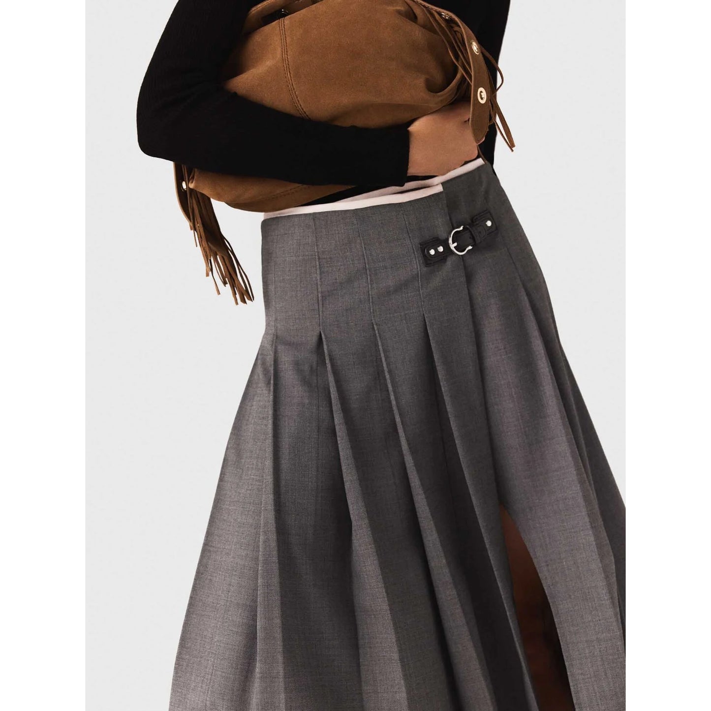 Maje Pleated Wrap Skirt in Grey, size 36 (size Small)