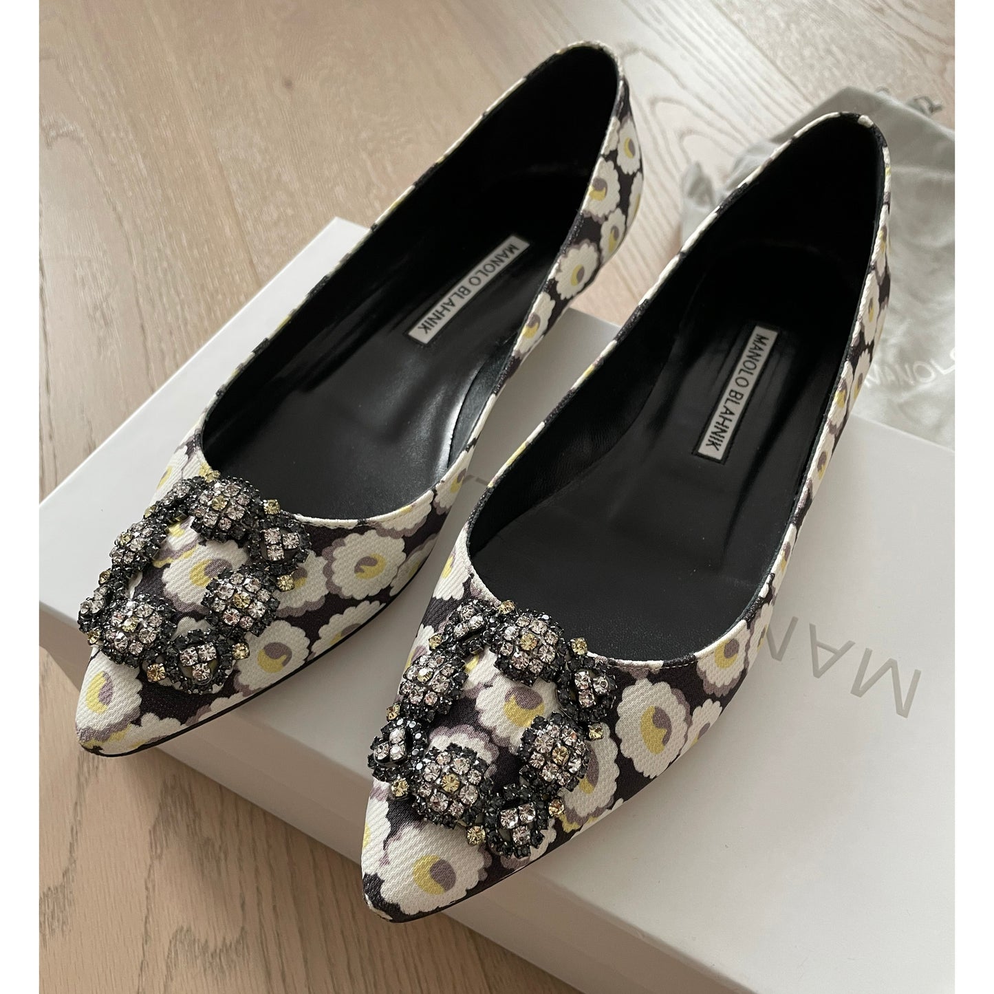 Chaussures plates Hangisi en jacquard floral Manolo Blahnik, taille 38