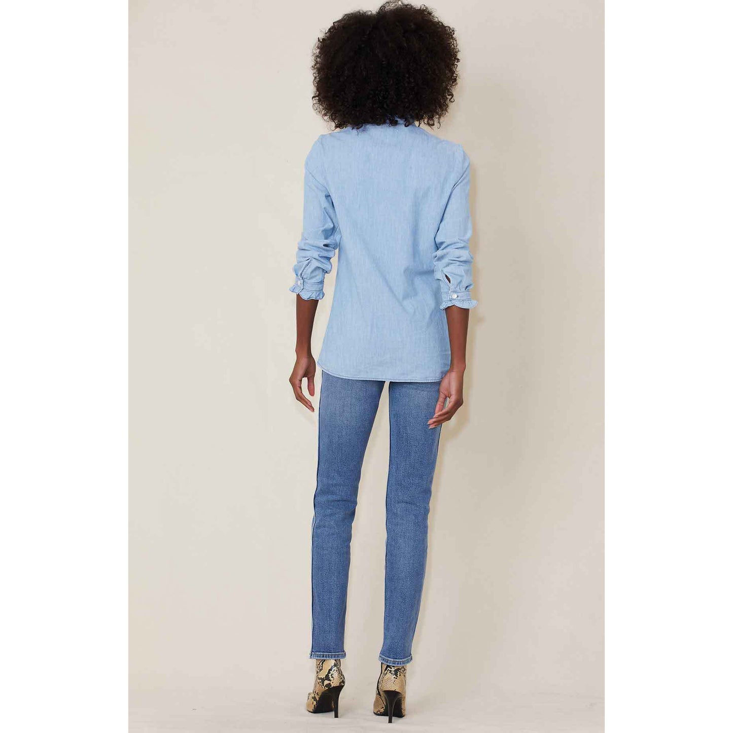 Nili Lotan "Marcela" Chambray Shirt in Light Blue, size Small