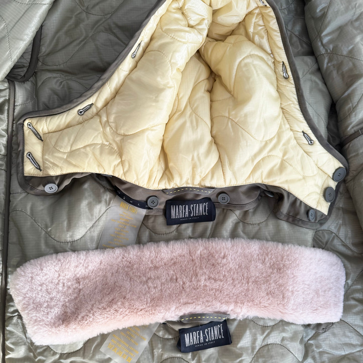 Marfa Stance Jacket w Hood + Fur Collar in Green, size Small