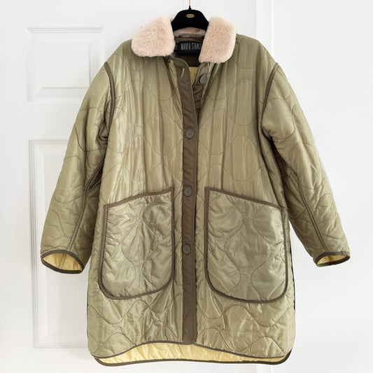 Marfa Stance Jacket w Hood + Fur Collar in Green, size Small