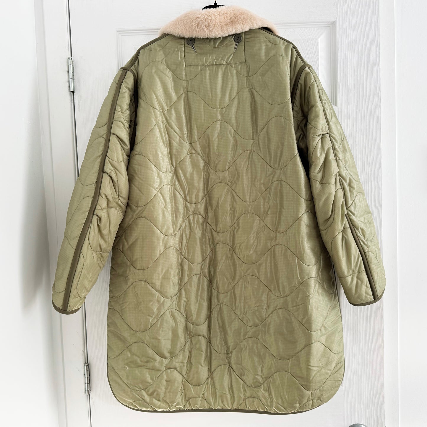 Marfa Stance Jacket w Hood + Fur Collar in Green, size Small