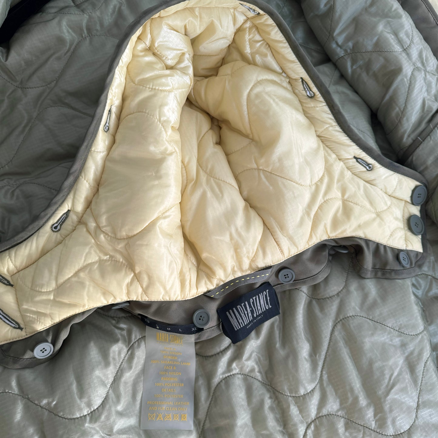 Marfa Stance Jacket w Hood + Fur Collar in Green, size Small