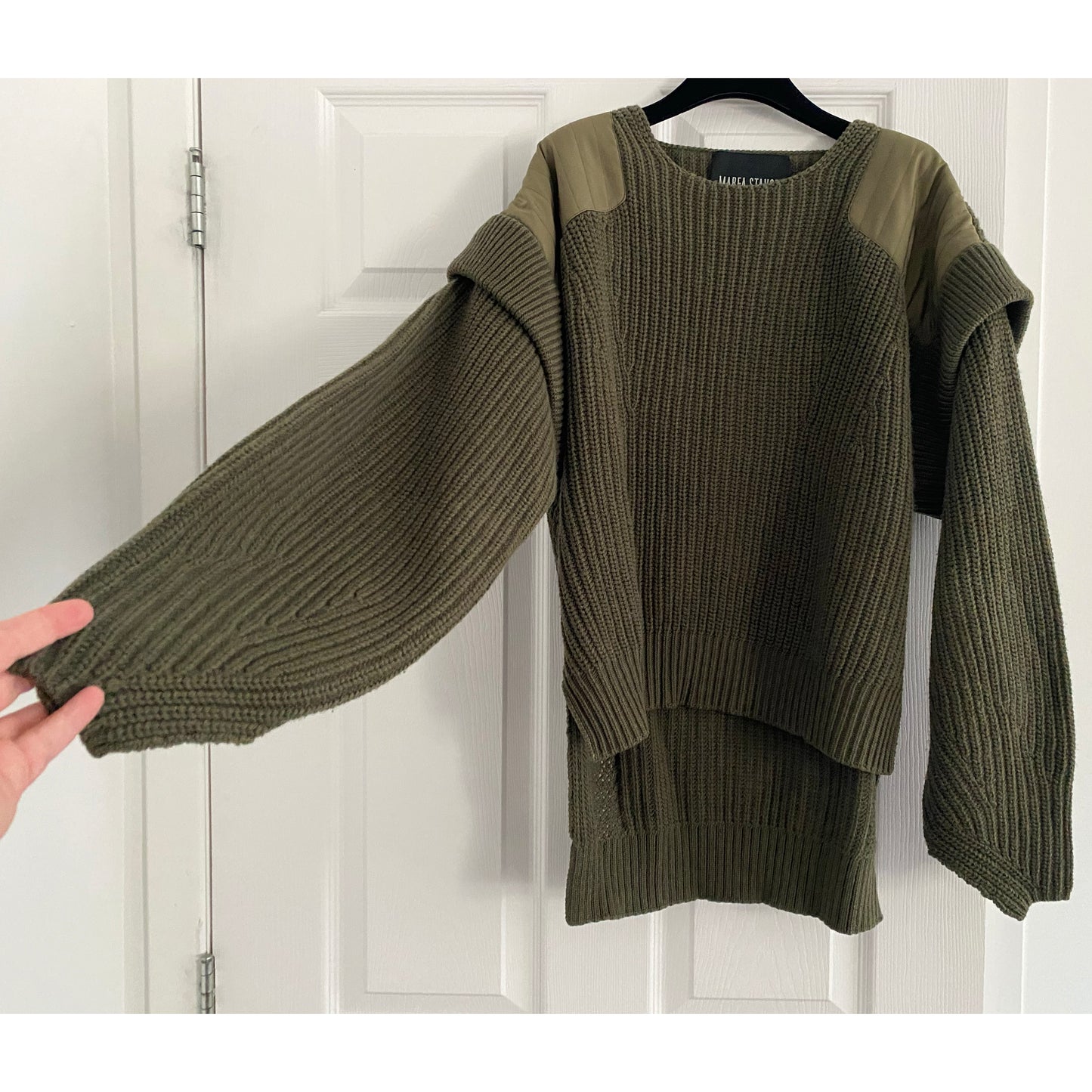 Marfa Stance Convertible Rib Crew Jumper in Olive Green, size Small