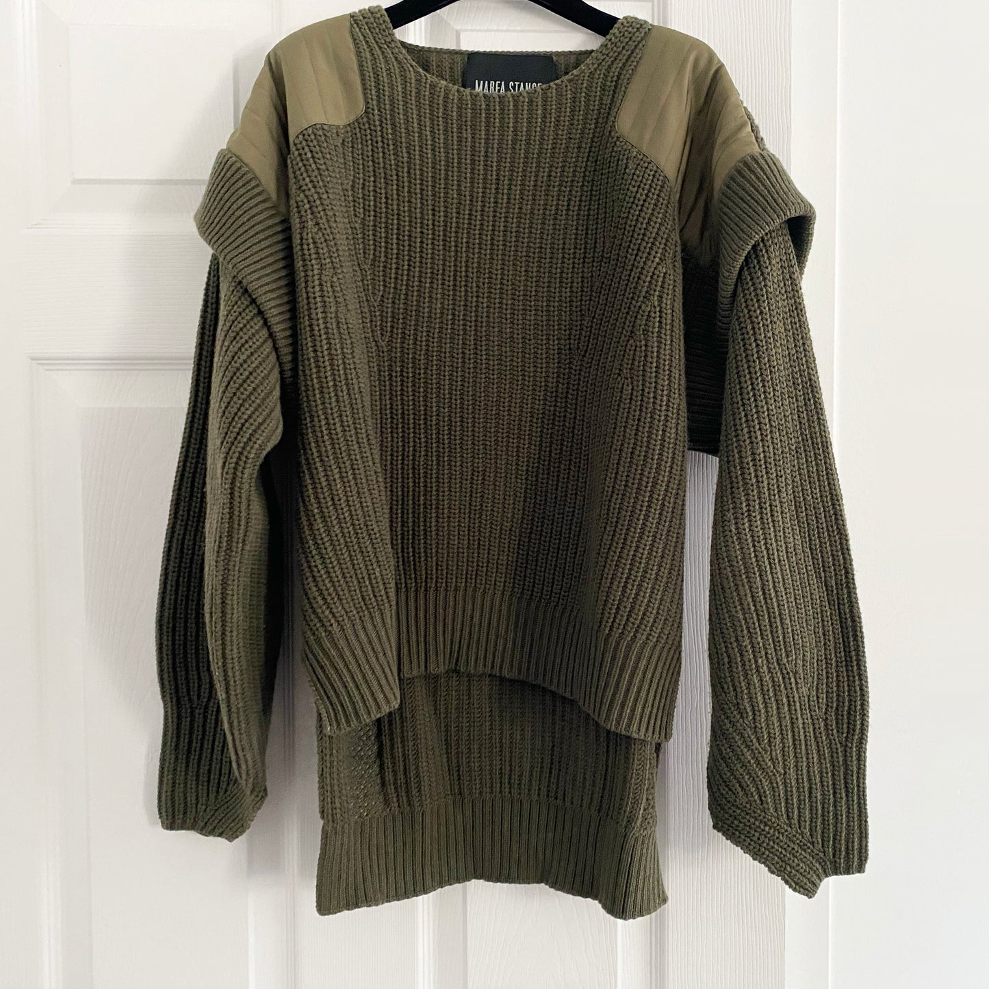 Marfa Stance Convertible Rib Crew Jumper in Olive Green, size Small