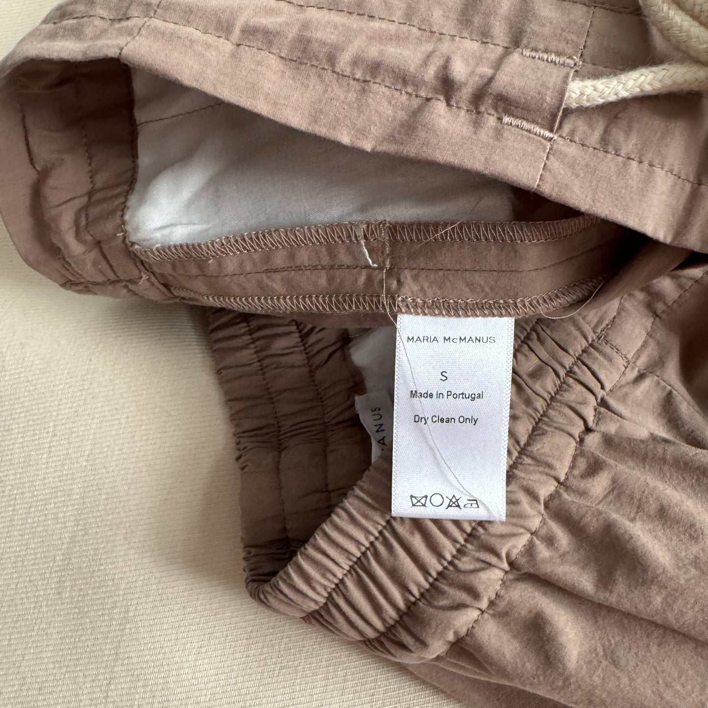 Maria McManus Drawstring Waist Cotton Pant in Taupe, size Small