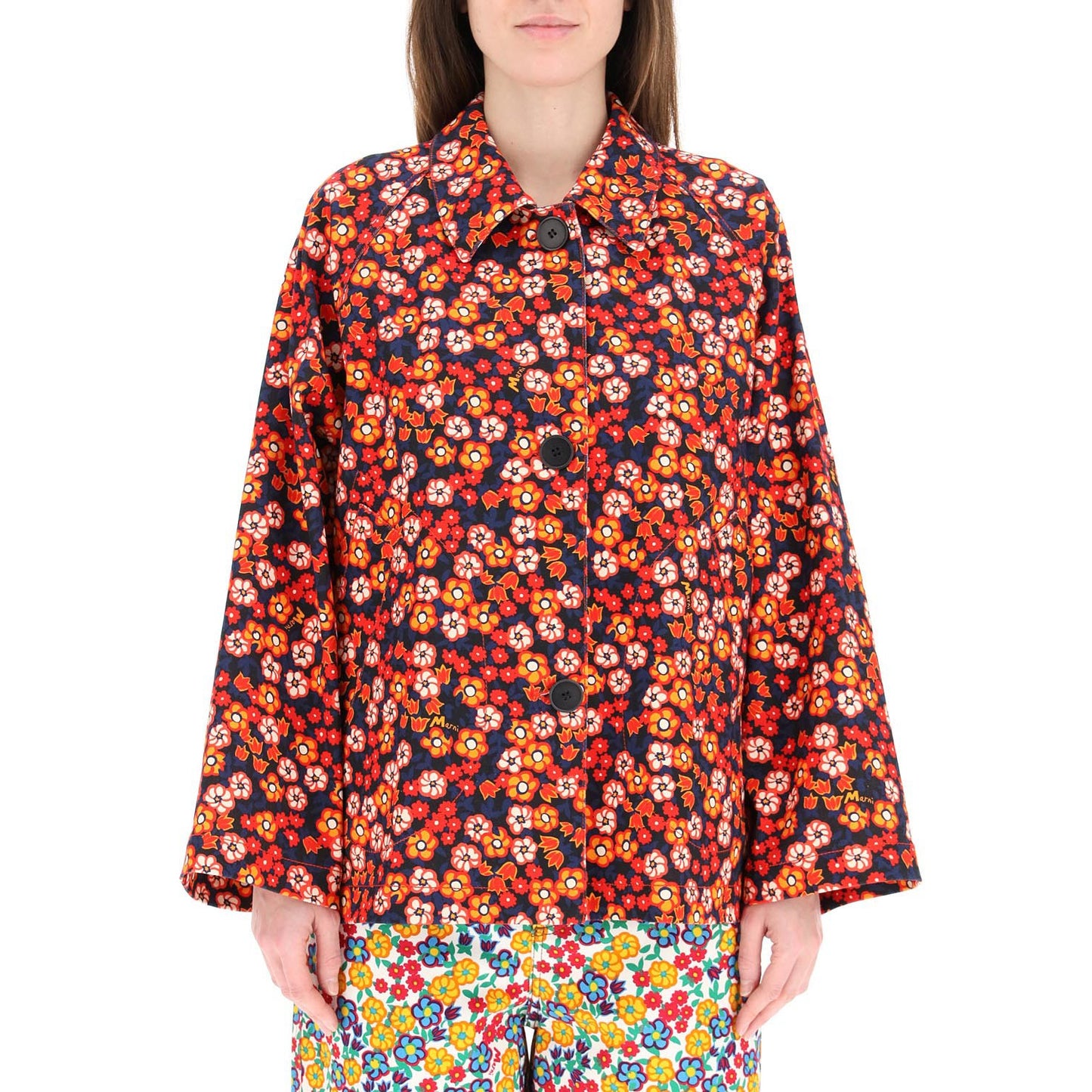 Marni Red Floral Print Jacket, size 40 (fits oversize - up to XL)