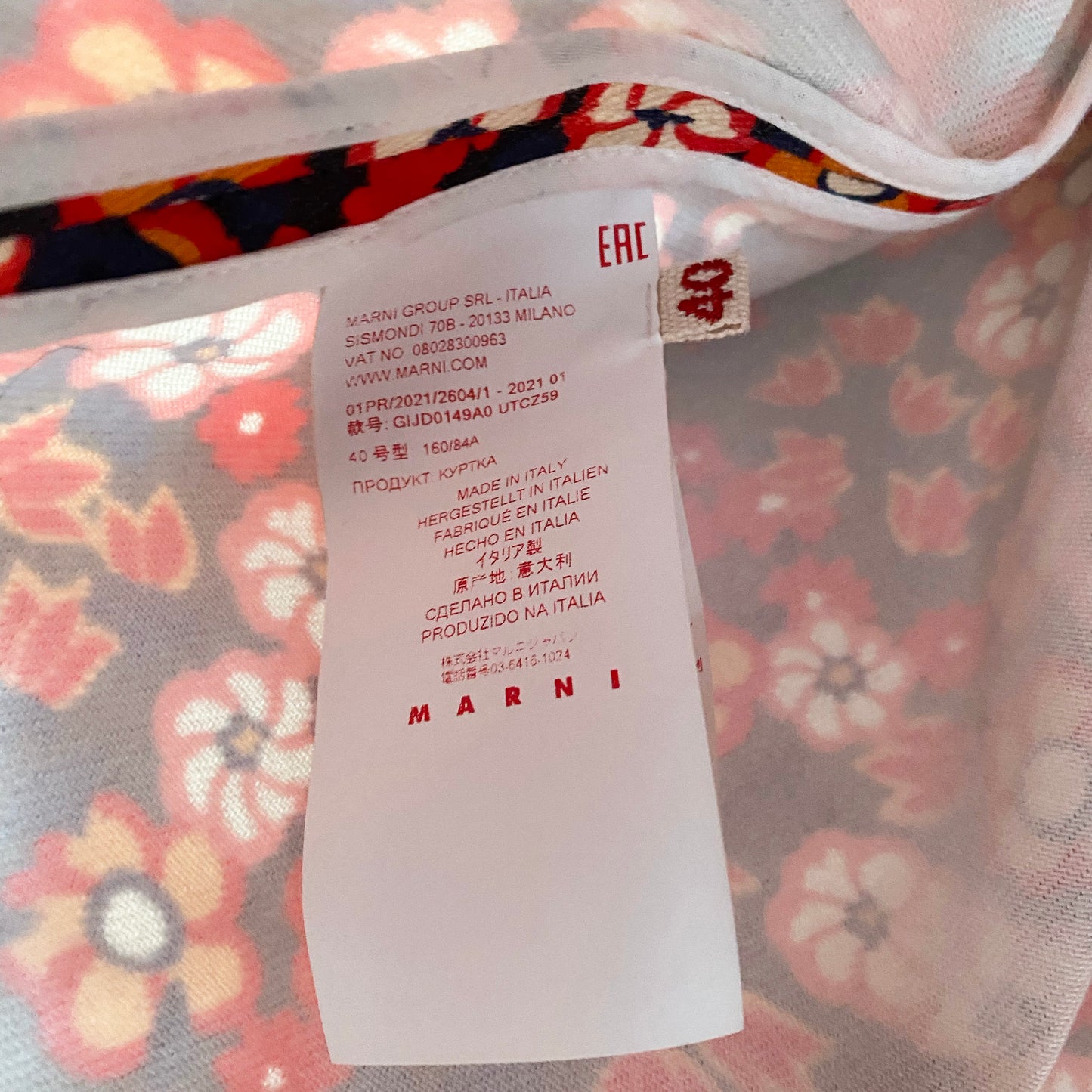 Veste Marni rouge à imprimé floral, taille 40 (convient à une taille 6 US)