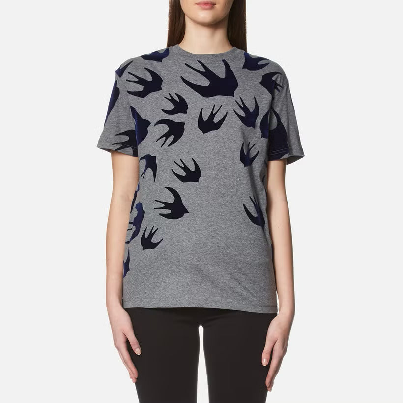 McQ by Alexander McQueen Swallows Print Tee Shirt, size Medium