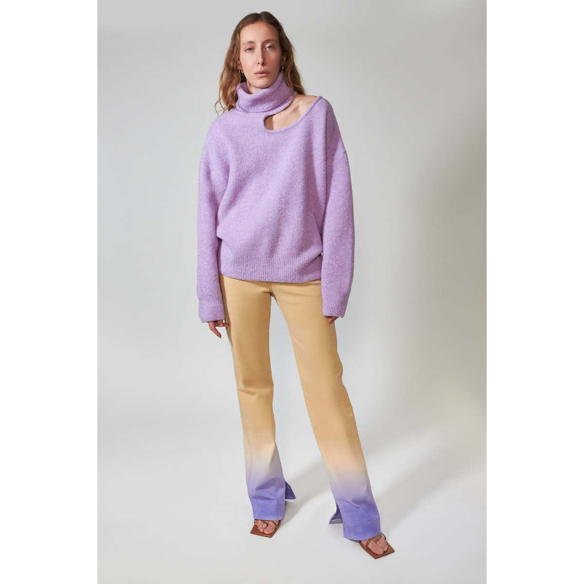 Rejina Pyo "Miki" Cutout Neckline Turtleneck in Purple, size XS
