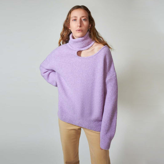 Rejina Pyo "Miki" Cutout Neckline Turtleneck in Purple, size XS