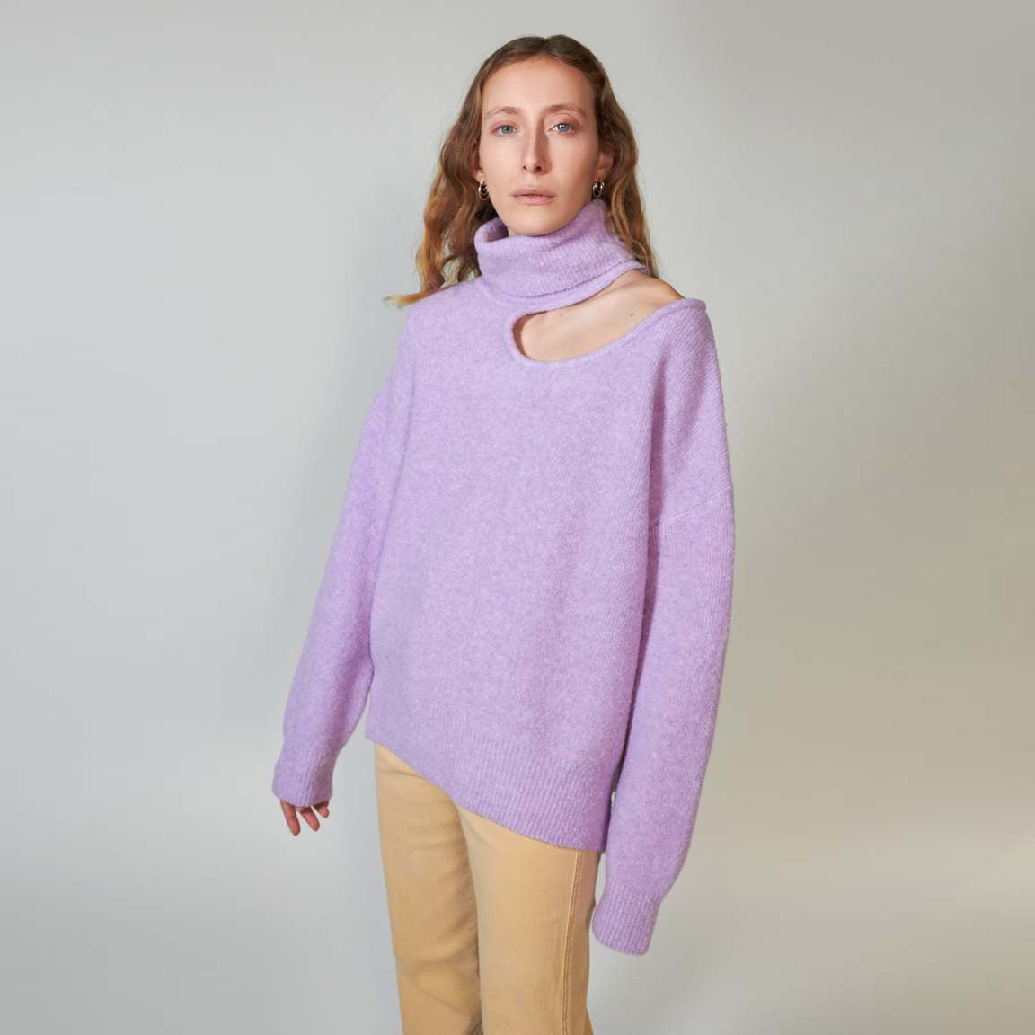 Rejina Pyo "Miki" Cutout Neckline Turtleneck in Purple, size XS