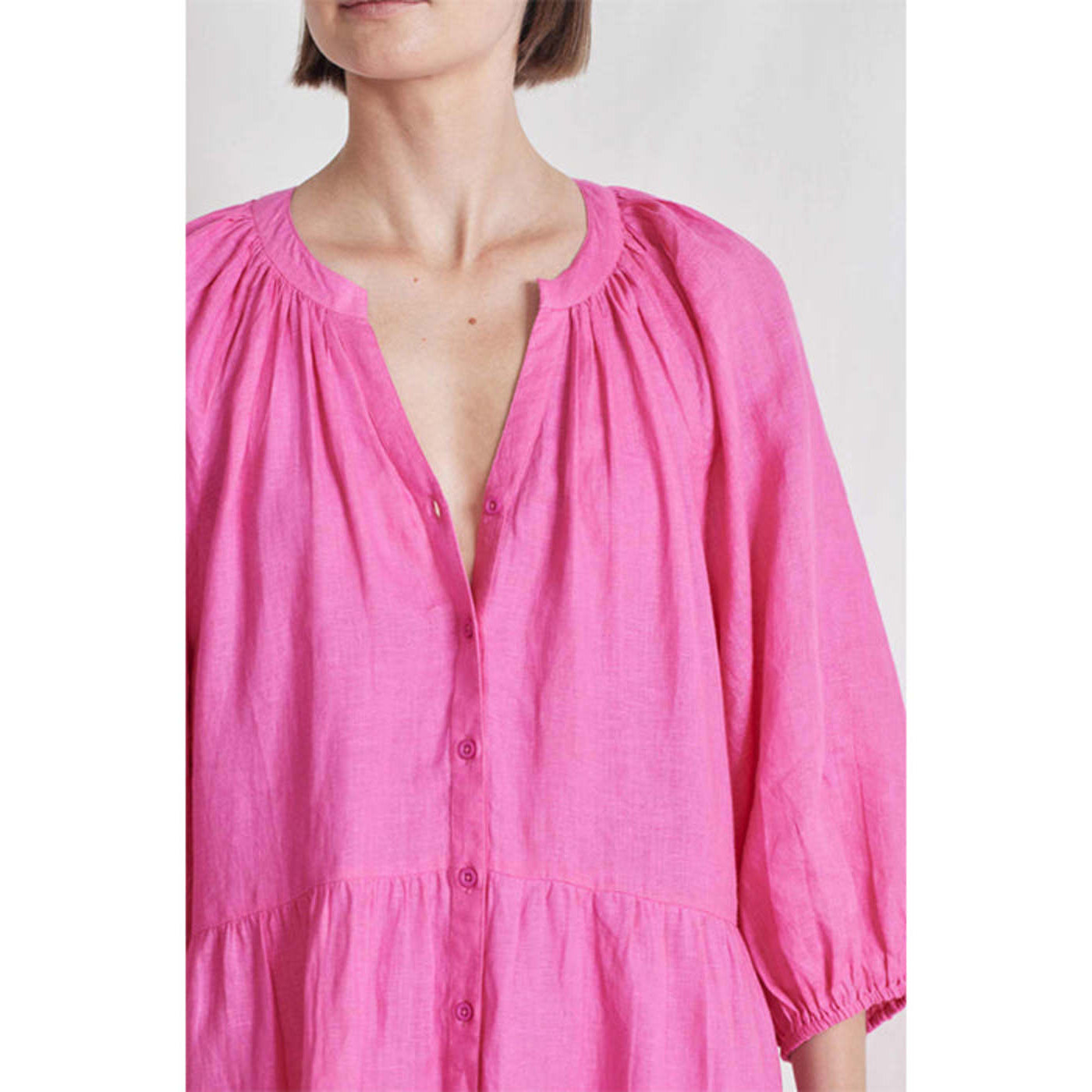 Apiece Apart "Mitte" Linen Dress in Hot Pink, size Large