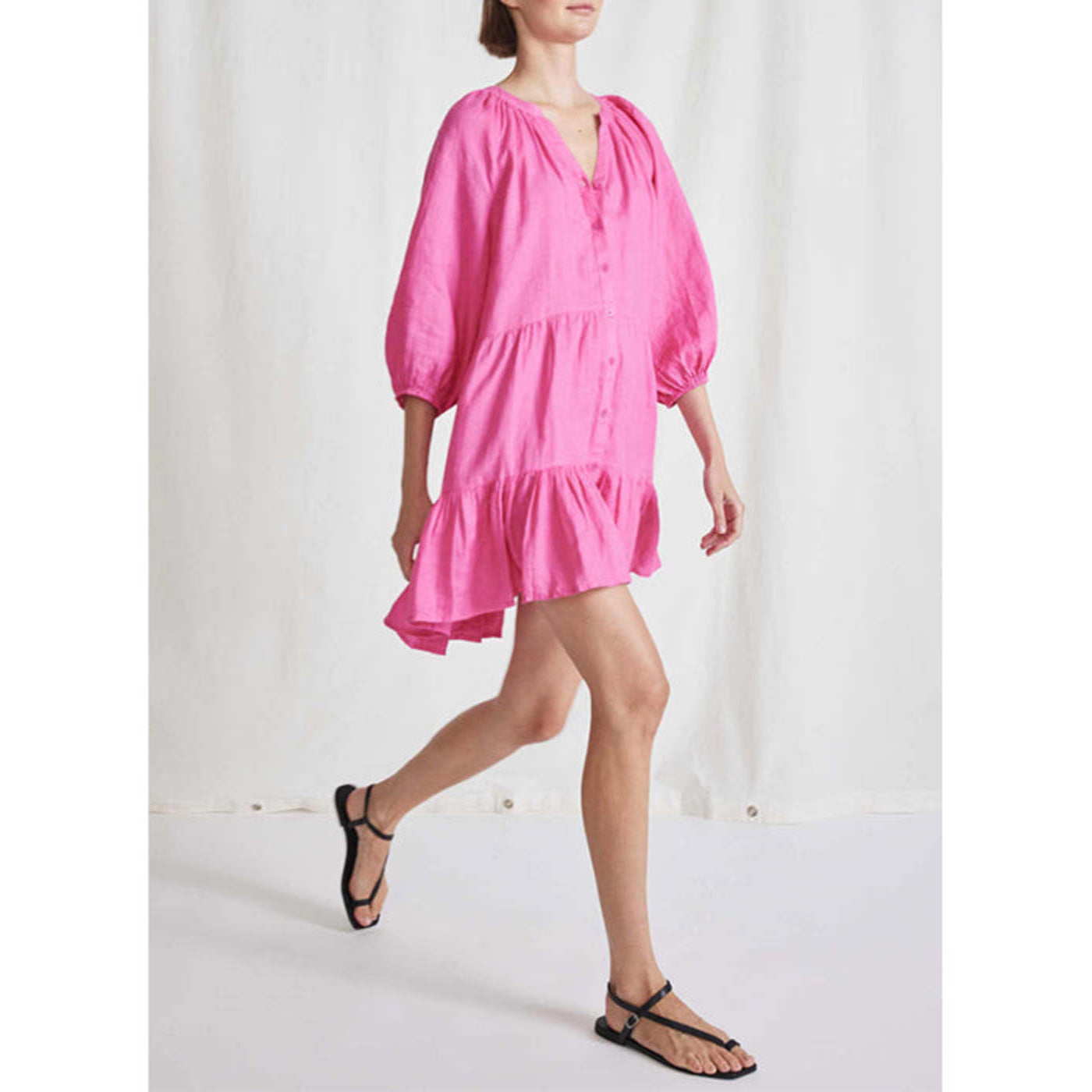 Apiece Apart "Mitte" Linen Dress in Hot Pink, size Large