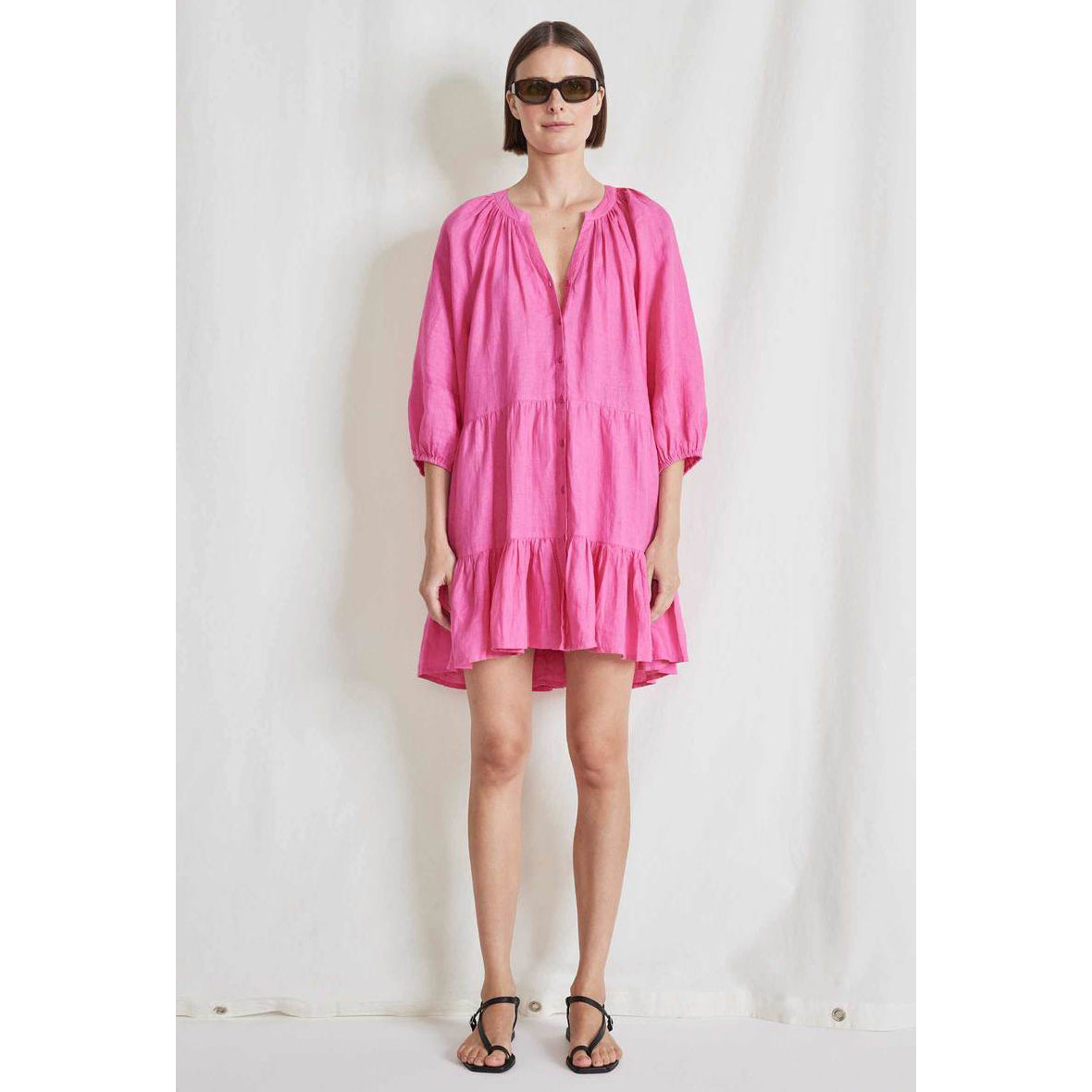 Apiece Apart "Mitte" Linen Dress in Hot Pink, size Large