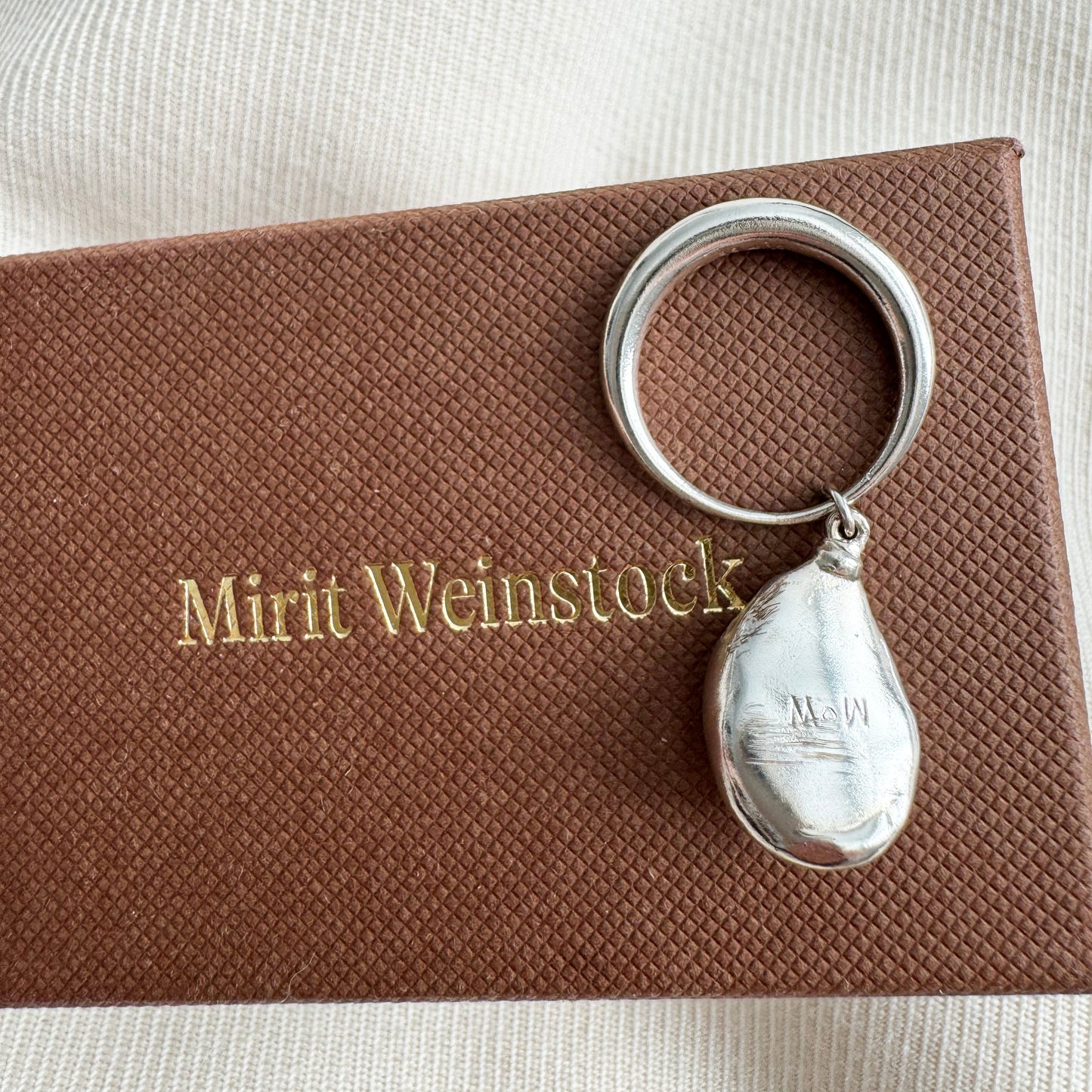 Mirit Weinstock Dangling Silver "Pearl" Ring, size 6.5