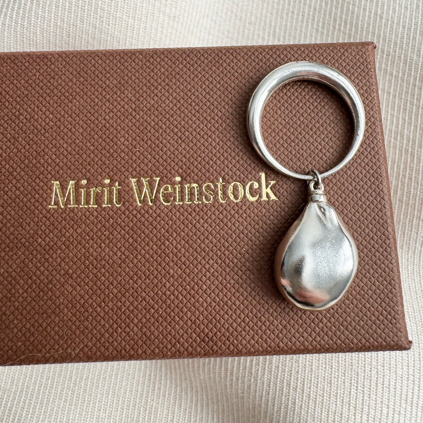 Mirit Weinstock Dangling Silver "Pearl" Ring, size 6.5