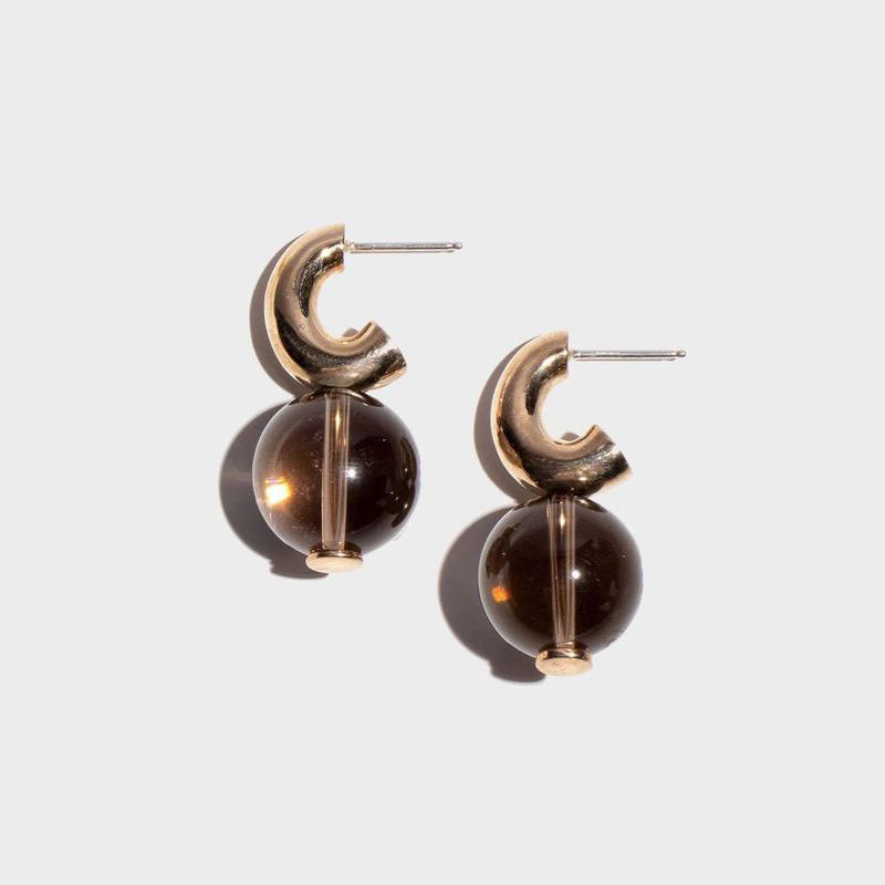 Modern Weaving C-Curve Earrings in Smoky Quartz
