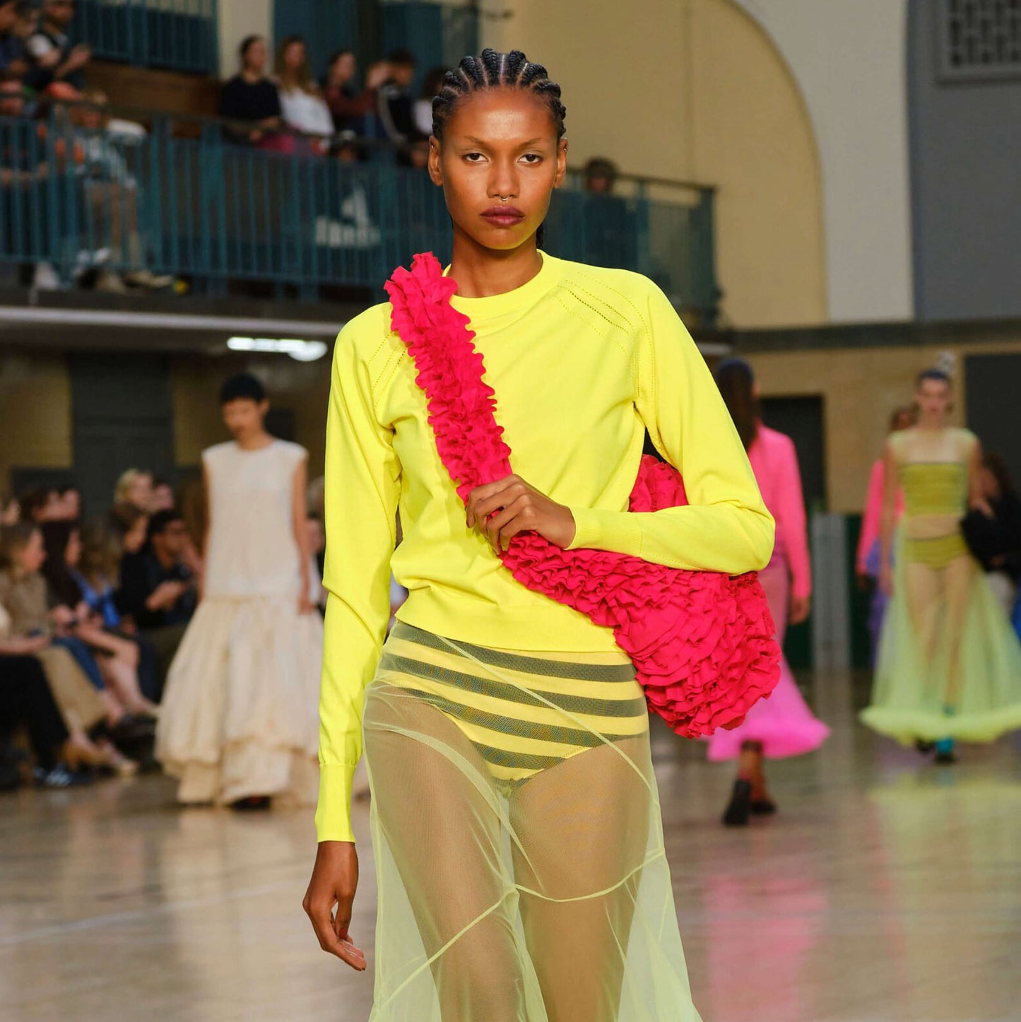 Molly Goddard Crew Neck Knit in Neon Yellow, size Small