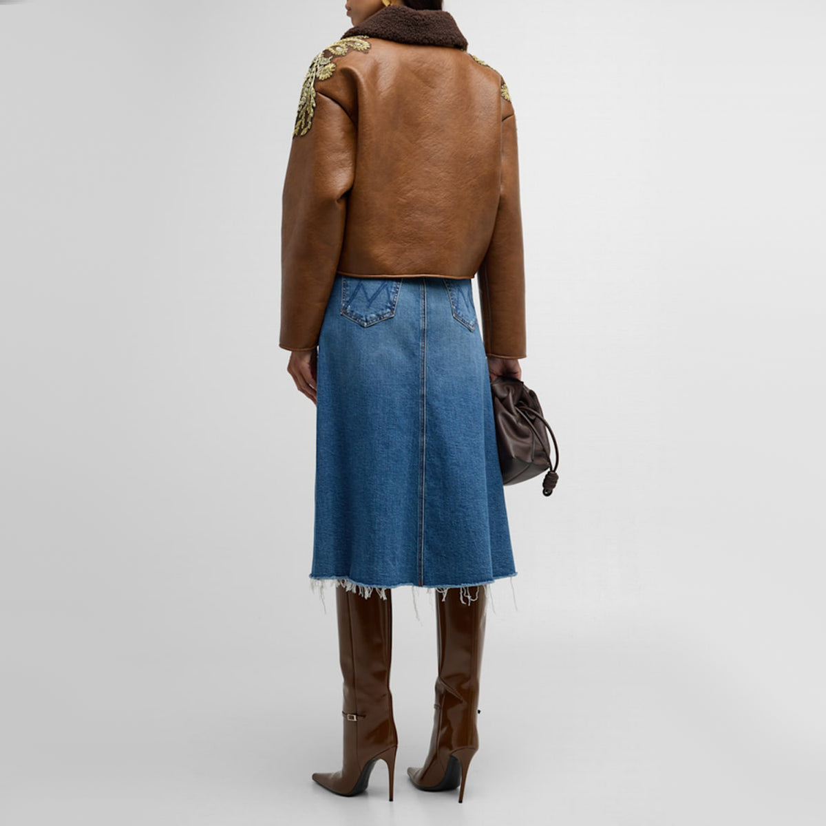 Mother "Circle Midi Fray" Denim Skirt in "Dream Team", size 28