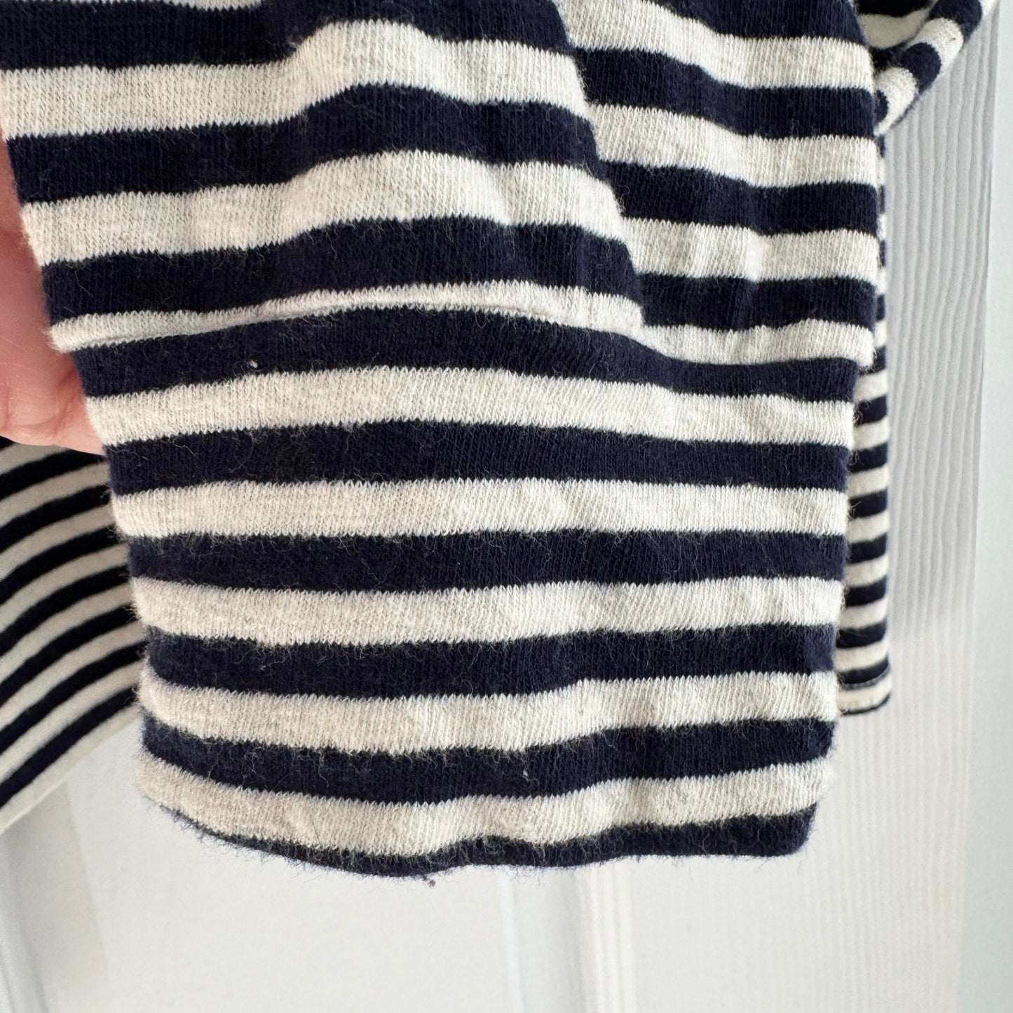 Mother "Dugout Scoop Pocket" Striped Tee in Navy/White, size Small