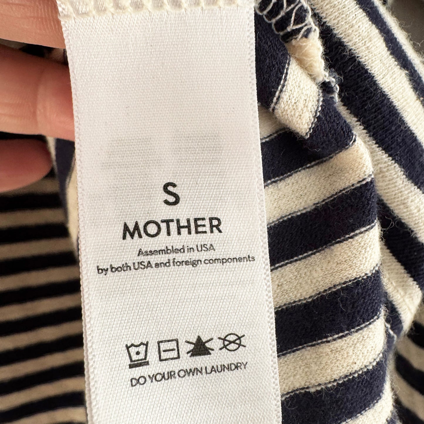 Mother "Dugout Scoop Pocket" Striped Tee in Navy/White, size Small