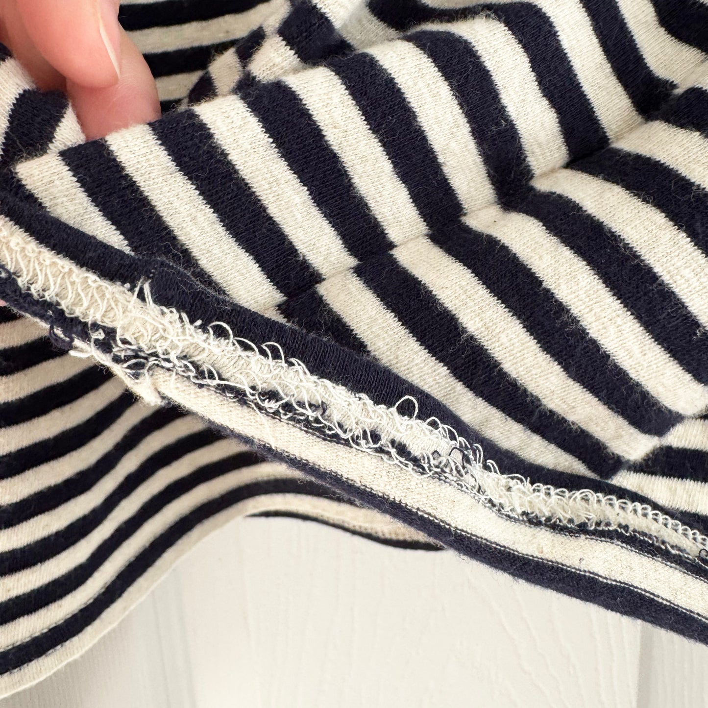 Mother "Dugout Scoop Pocket" Striped Tee in Navy/White, size Small