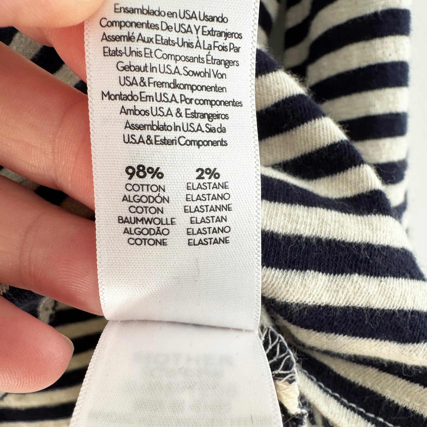 Mother "Dugout Scoop Pocket" Striped Tee in Navy/White, size Small