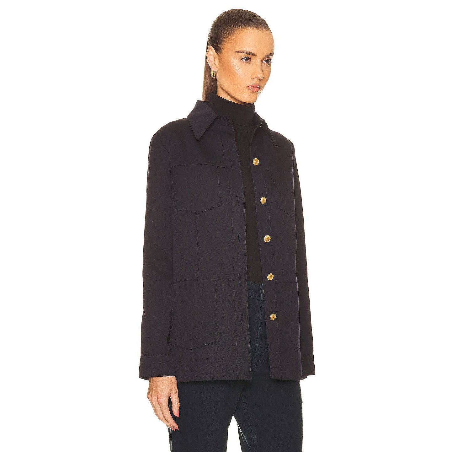 Nili Lotan "Marine" Tailored Wool Shirt/Jacket in Navy, size Small