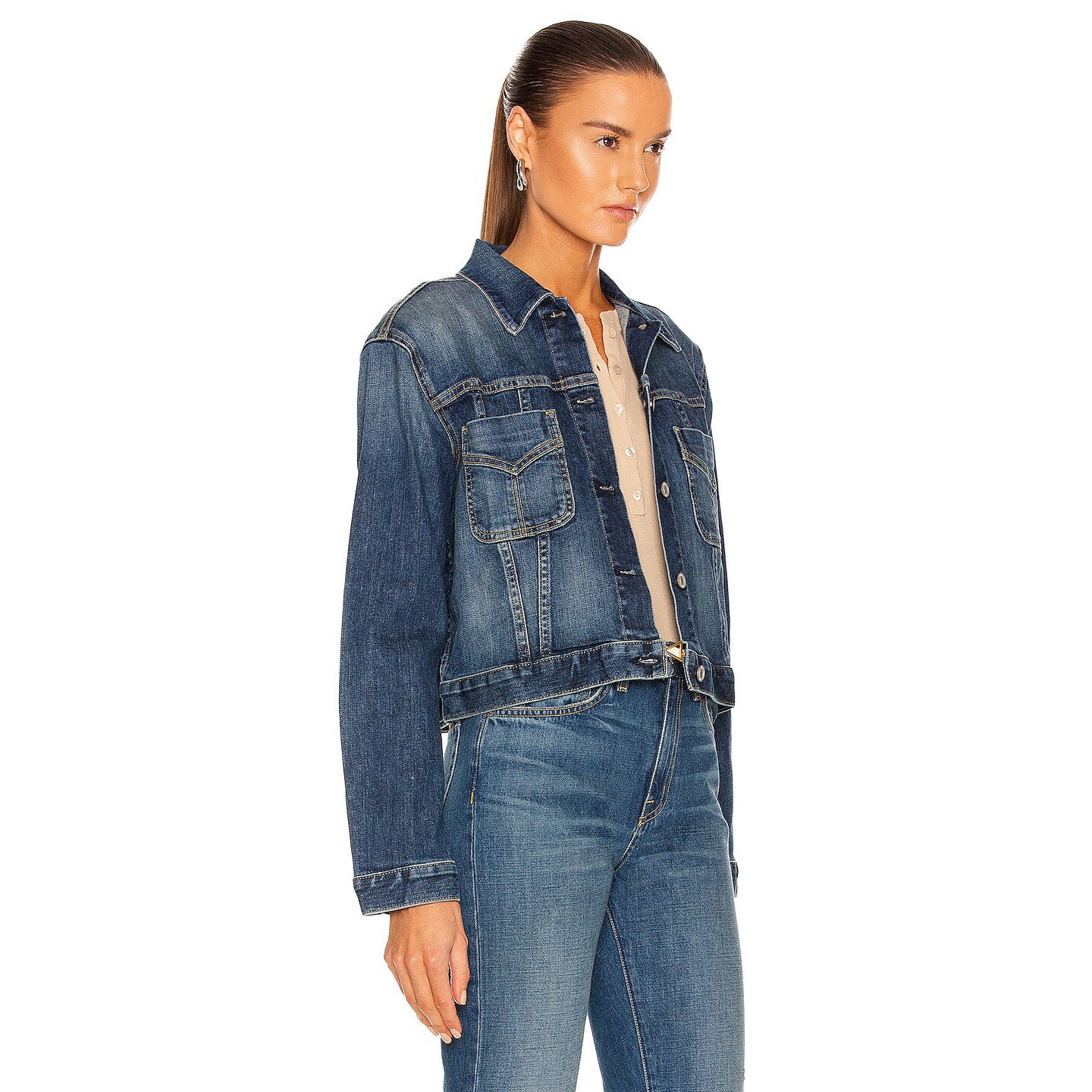 Nili Lotan "Tori" Denim Jacket in Classic Wash, size Large