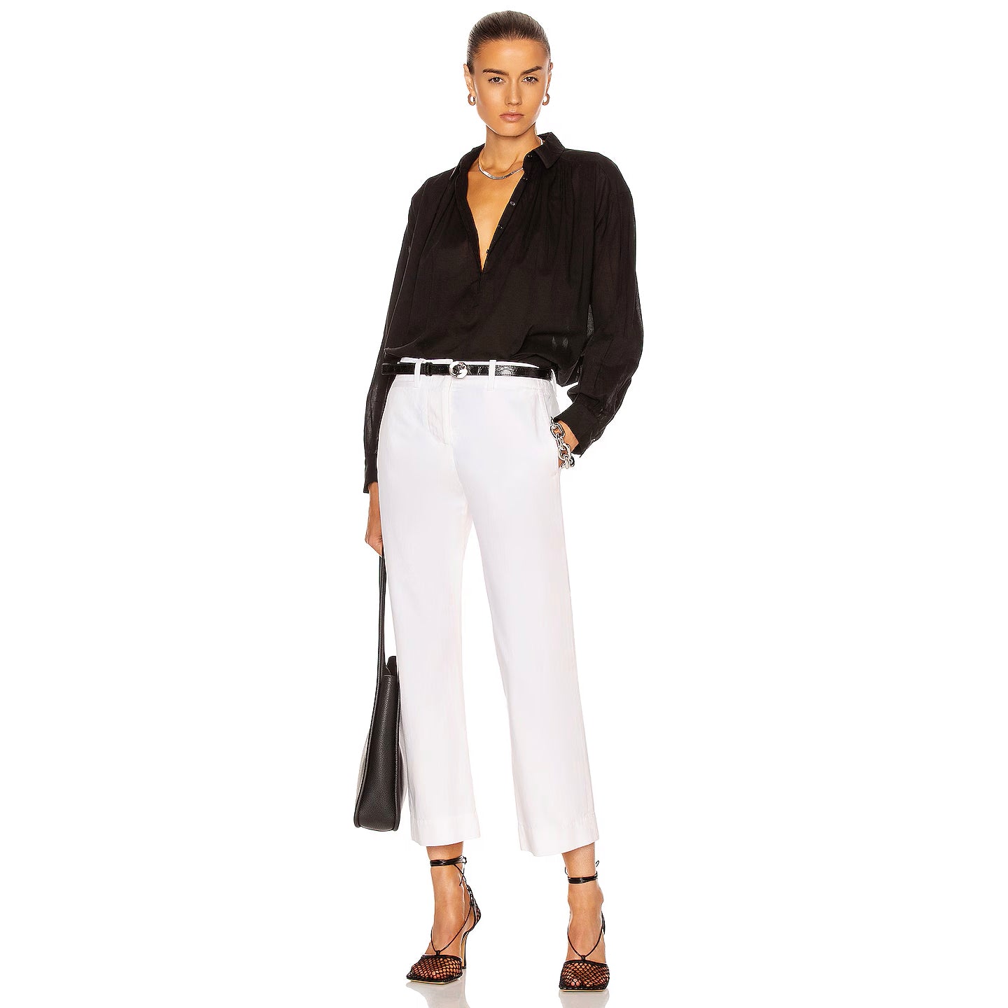 Nili Lotan "Tomboy" Cuffed Pant in White Sand, size 8