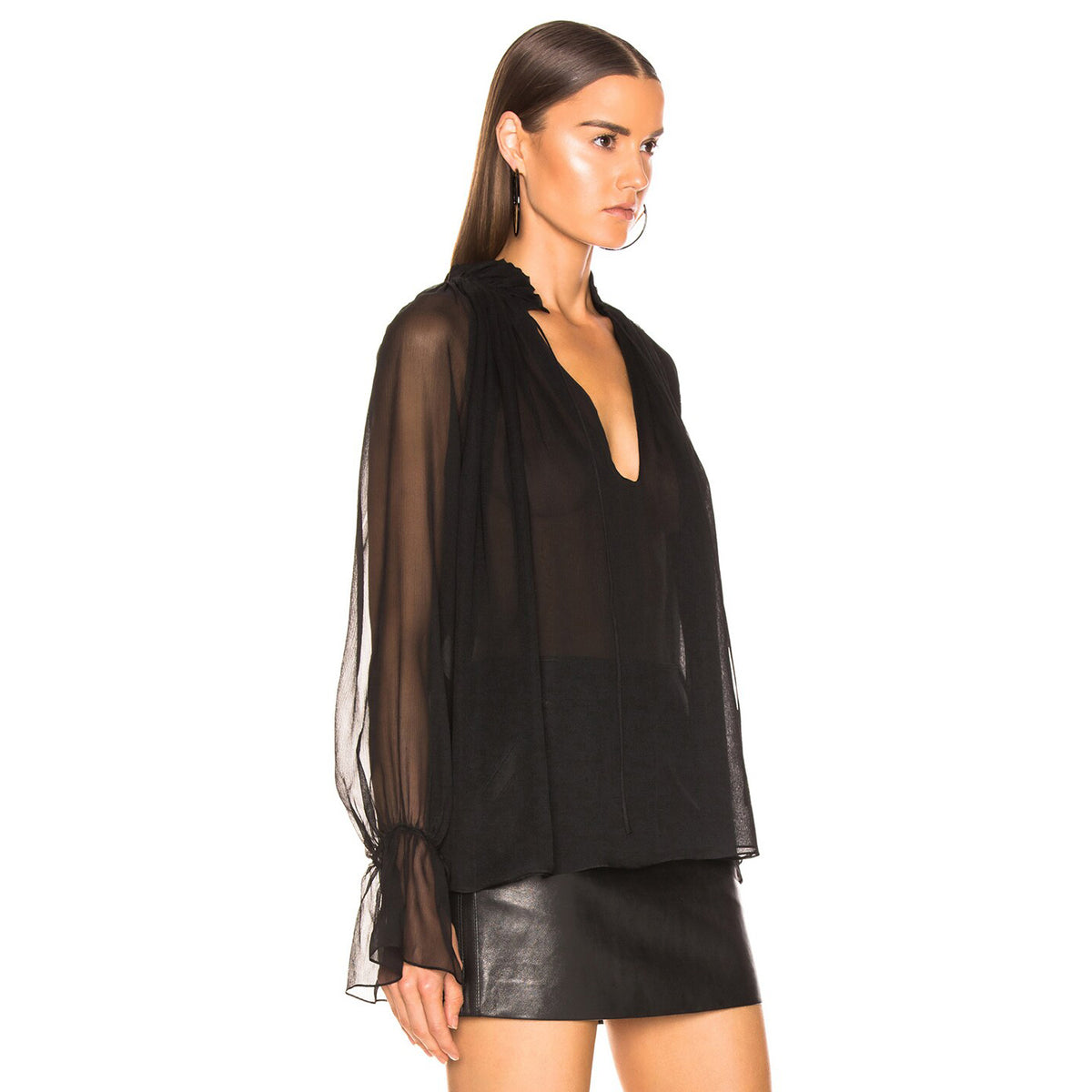 Nili Lotan "Arizona" Silk Chiffon Blouse in Black, size Large