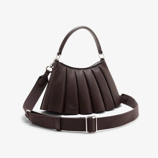 Lacoste Small "Lenglen" Pleated Leather Bag in Brown
