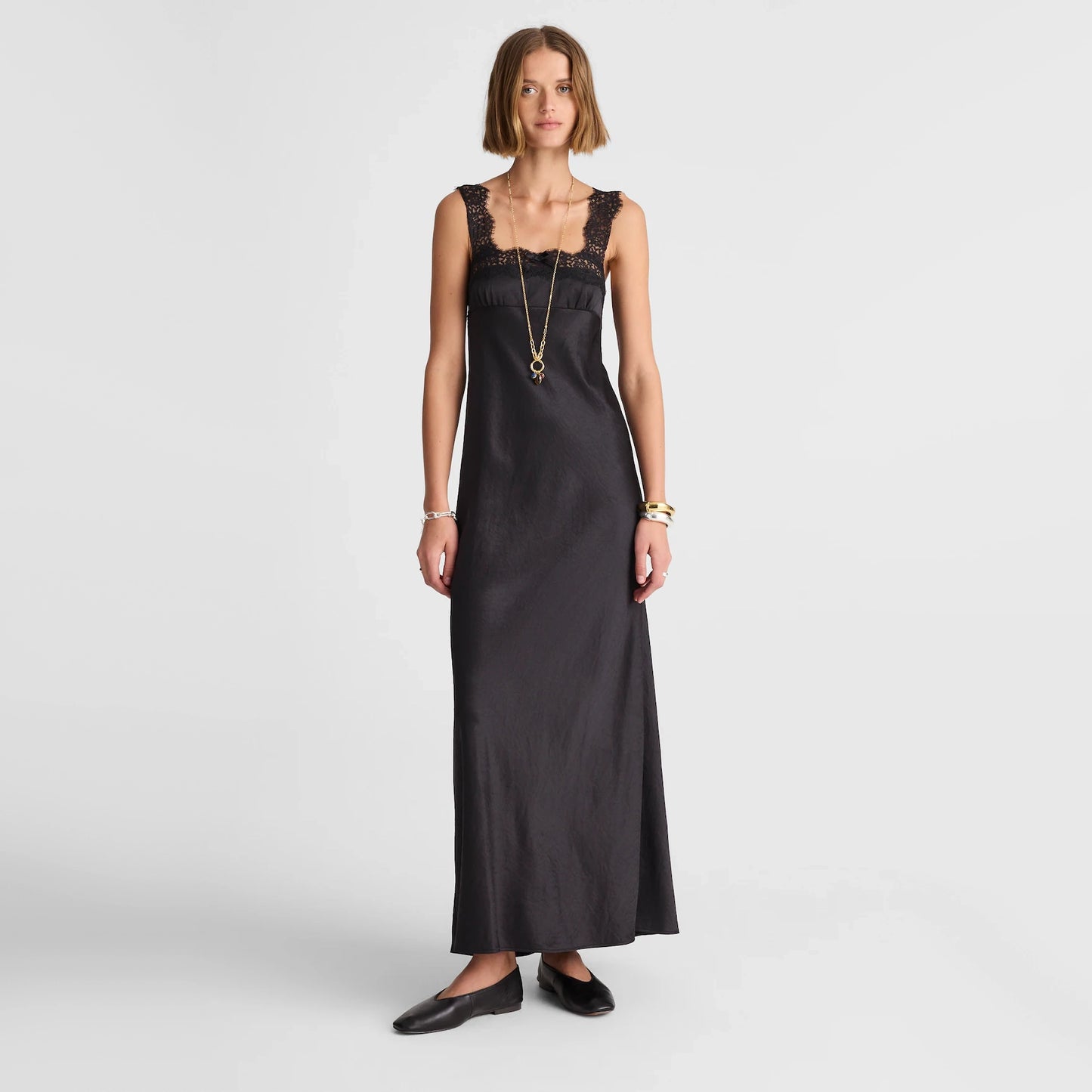 Alexa Chung x Madewell "Courtney" Satin Slip Dress in Black, size 4
