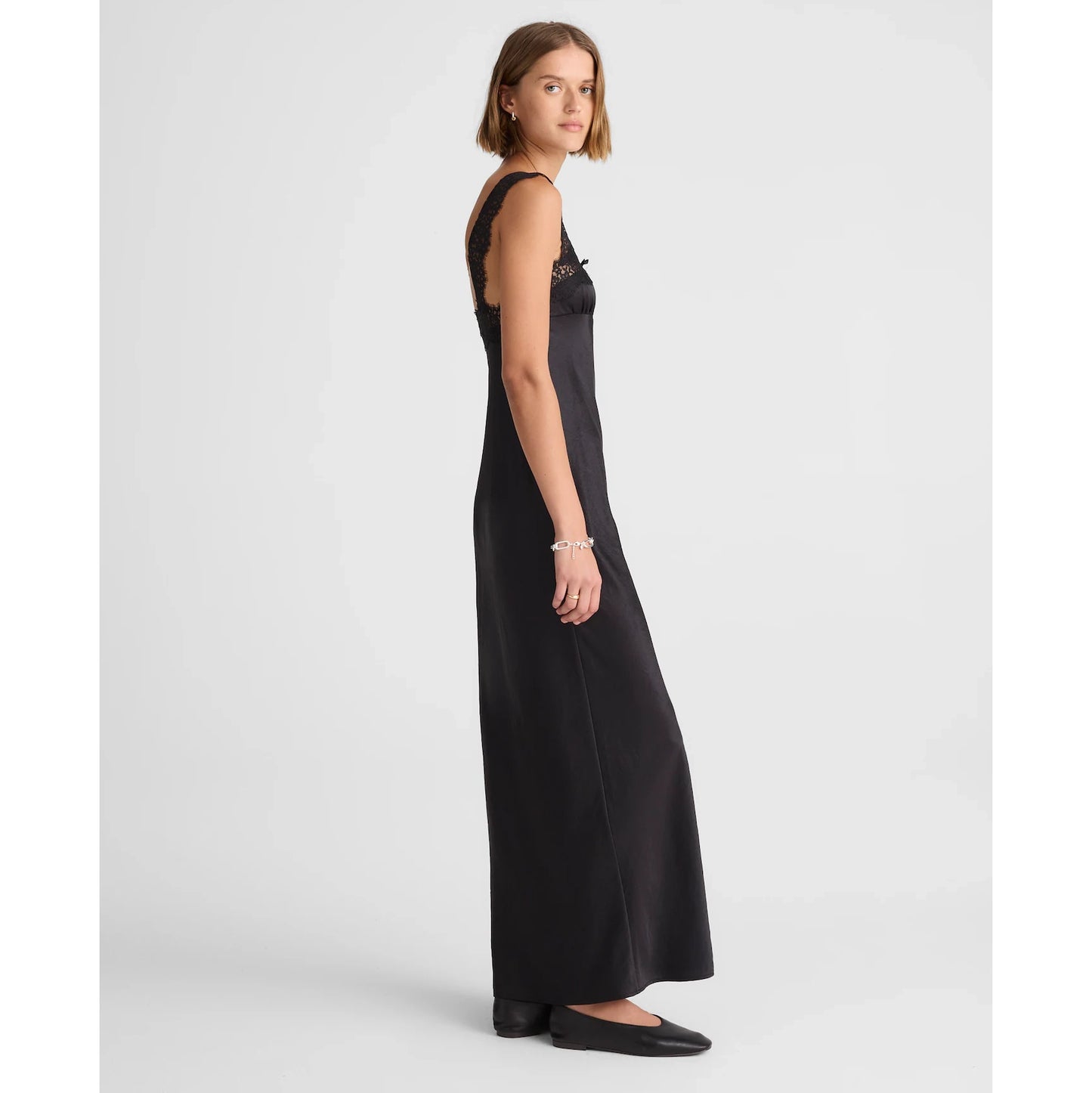 Alexa Chung x Madewell "Courtney" Satin Slip Dress in Black, size 4