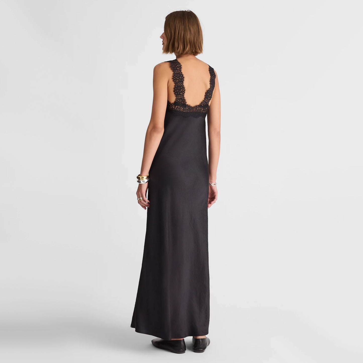 Alexa Chung x Madewell "Courtney" Satin Slip Dress in Black, size 4