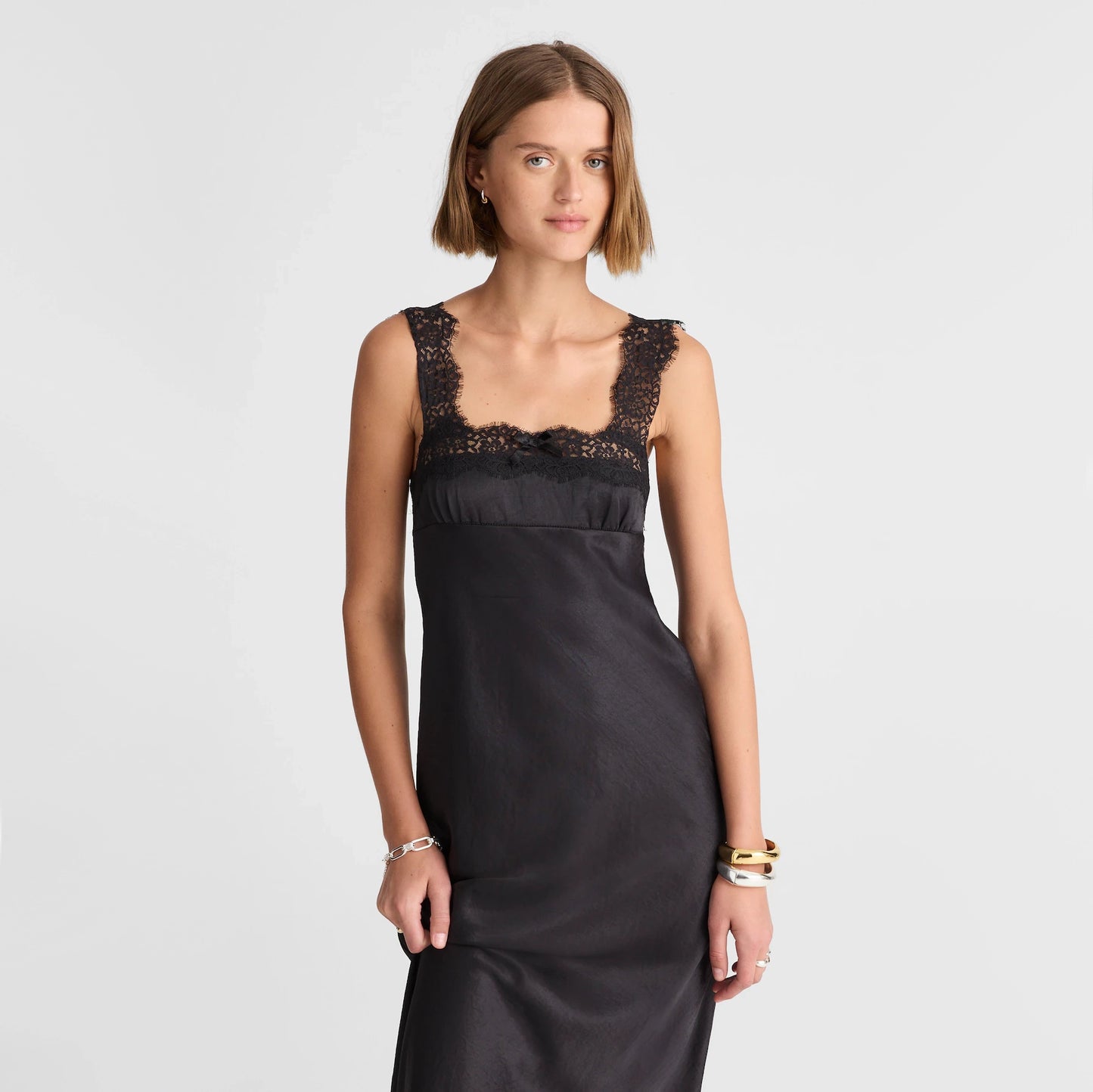 Alexa Chung x Madewell "Courtney" Satin Slip Dress in Black, size 4