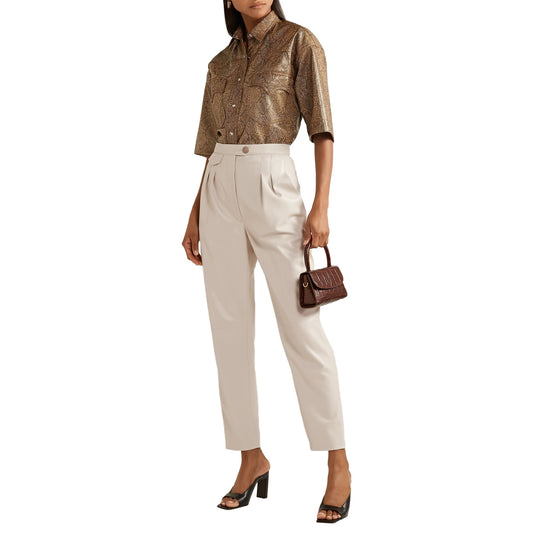 Nanushka "Mitsu" Faux-Leather Pants in Beige, size XL