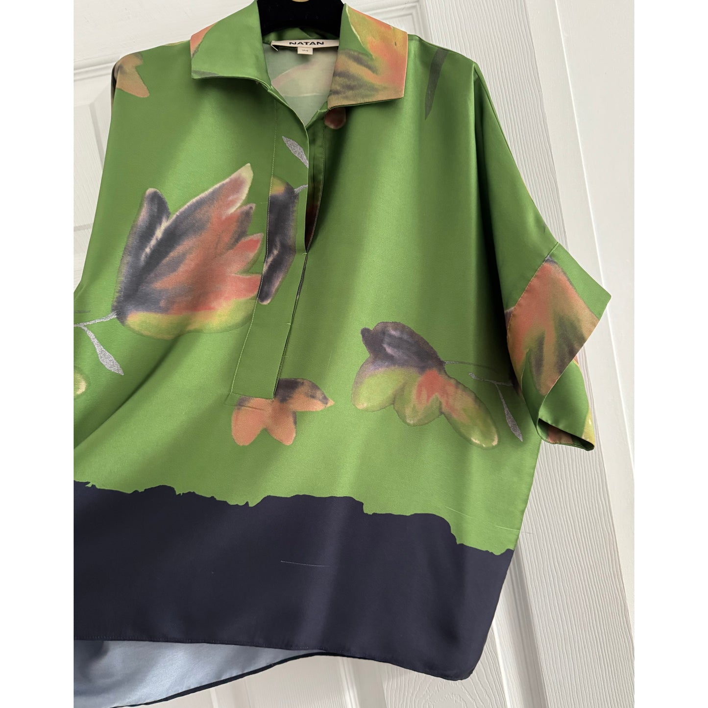 Natan Printed Silk Top in Green, size 34 (fits like size small)