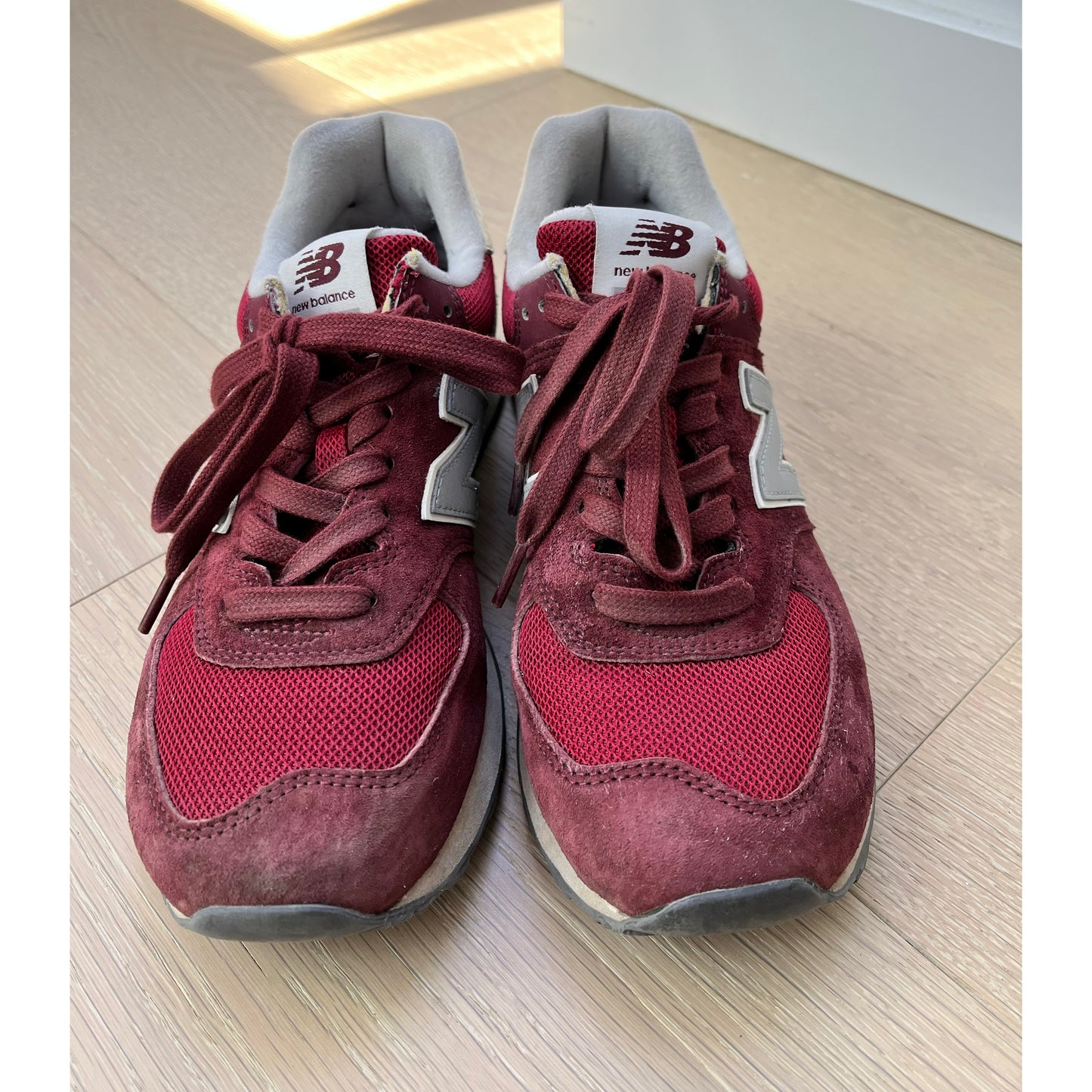 New Balance 574 in Burgundy Suede, size 7.5 Mens/9 Womens