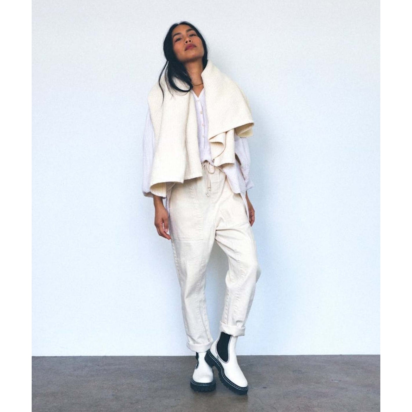 Nico Nico "Bruno" patchwork pant in off-white, Size Medium