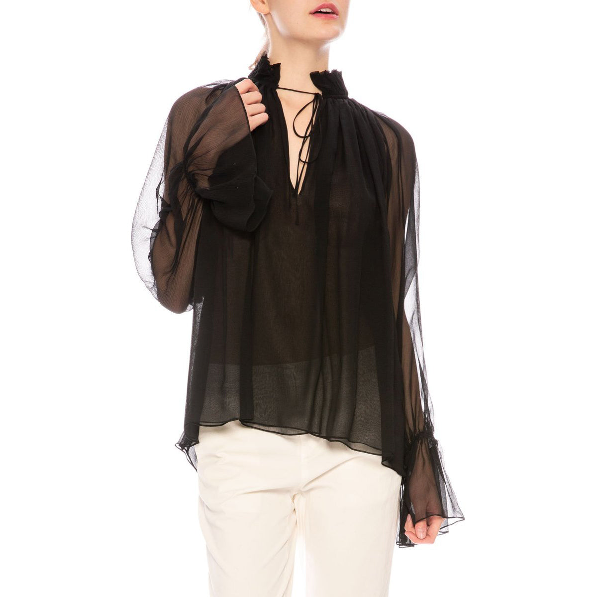 Nili Lotan "Arizona" Silk Chiffon Blouse in Black, size Large