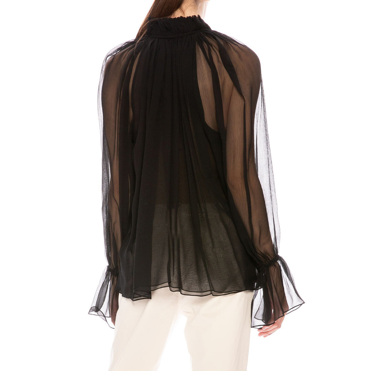 Nili Lotan "Arizona" Silk Chiffon Blouse in Black, size Large