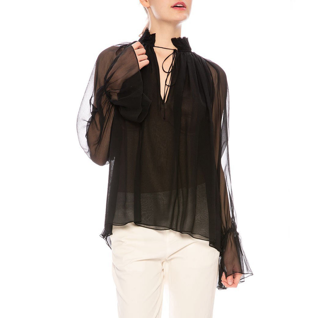 Nili Lotan "Arizona" Silk Chiffon Blouse in Black, size Large