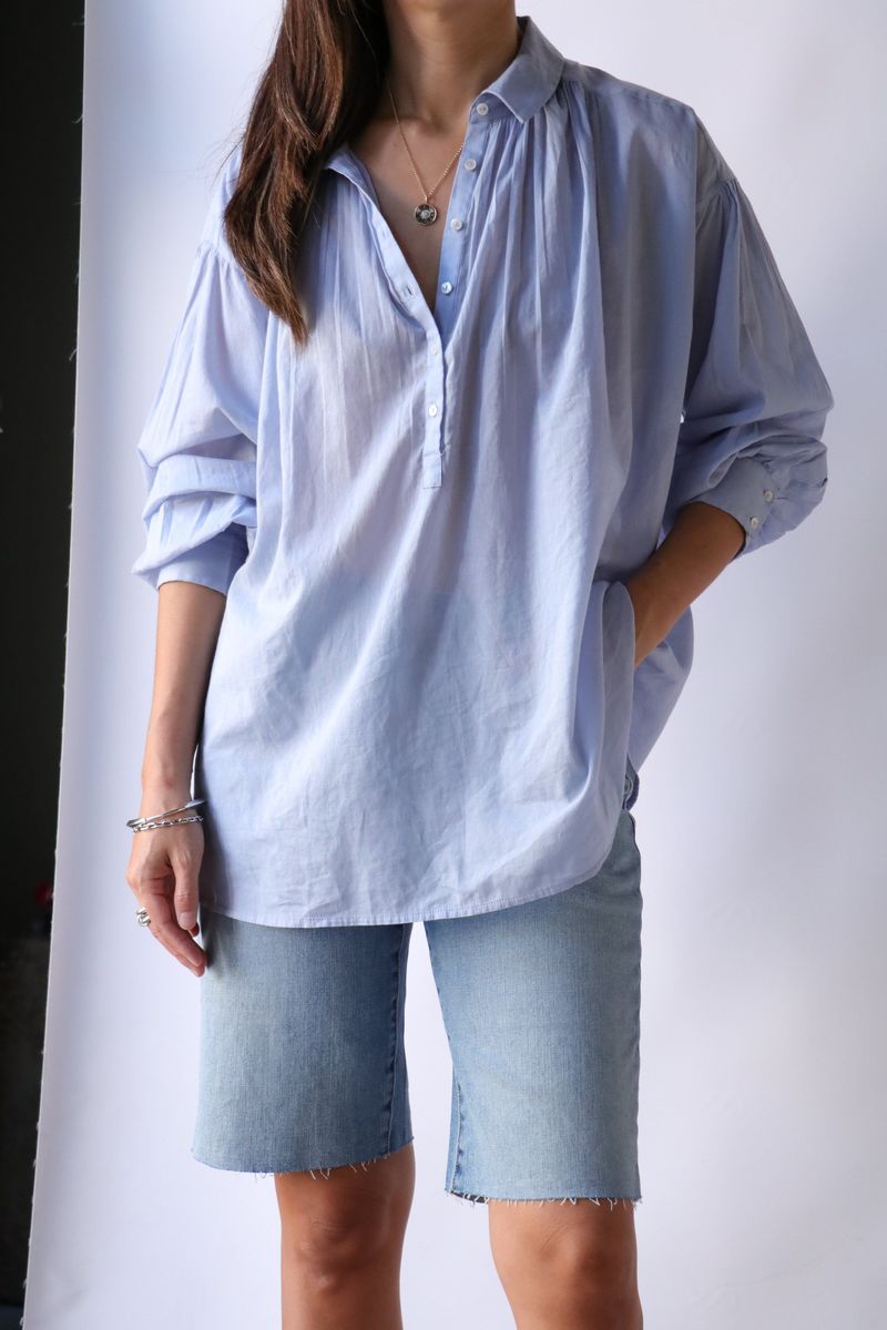 Nili Lotan "Miles" Long Sleeve Striped Shirt in Blue/White, size Small