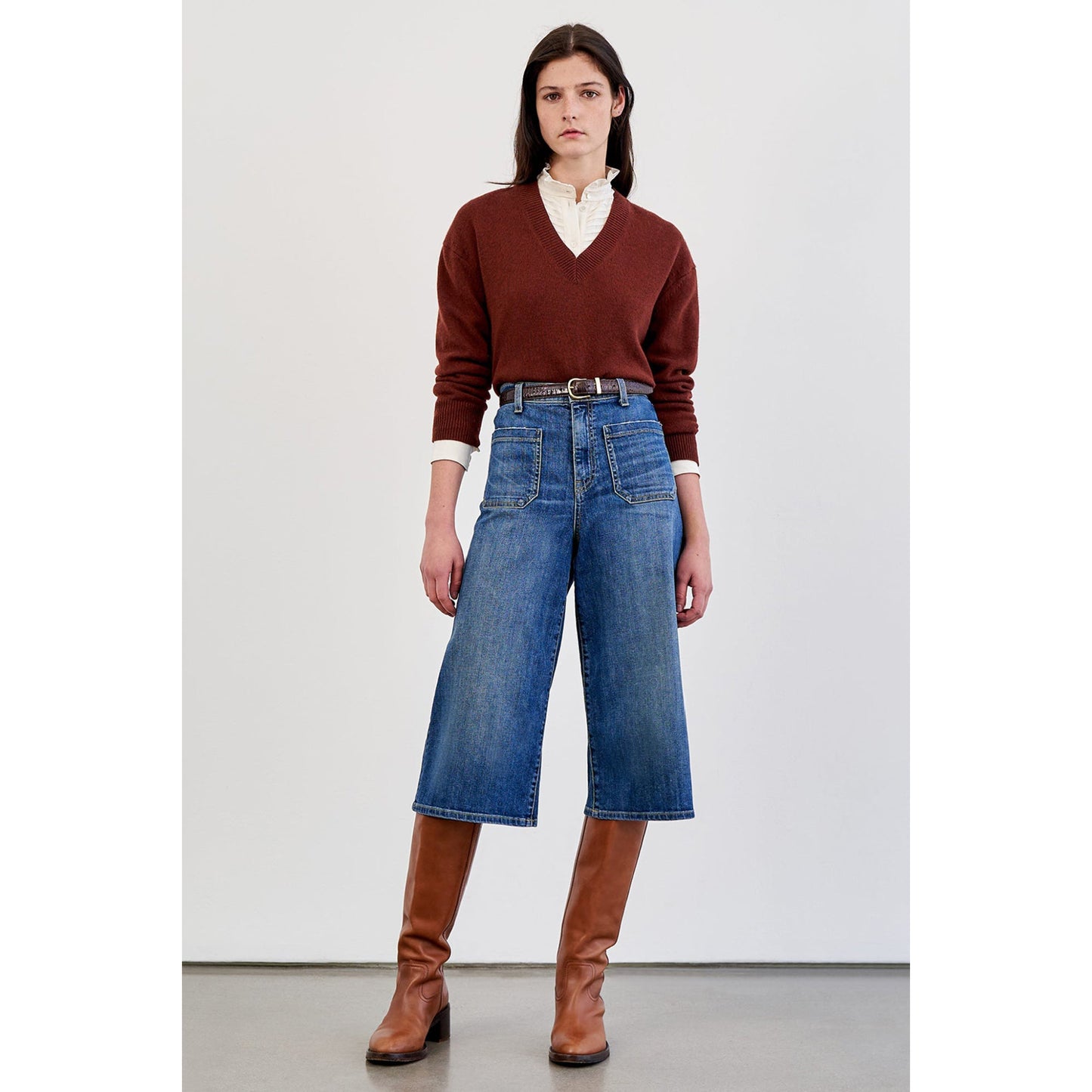 Nili Lotan "Vienne" Denim Gaucho Pants in "Classic Wash", size 30