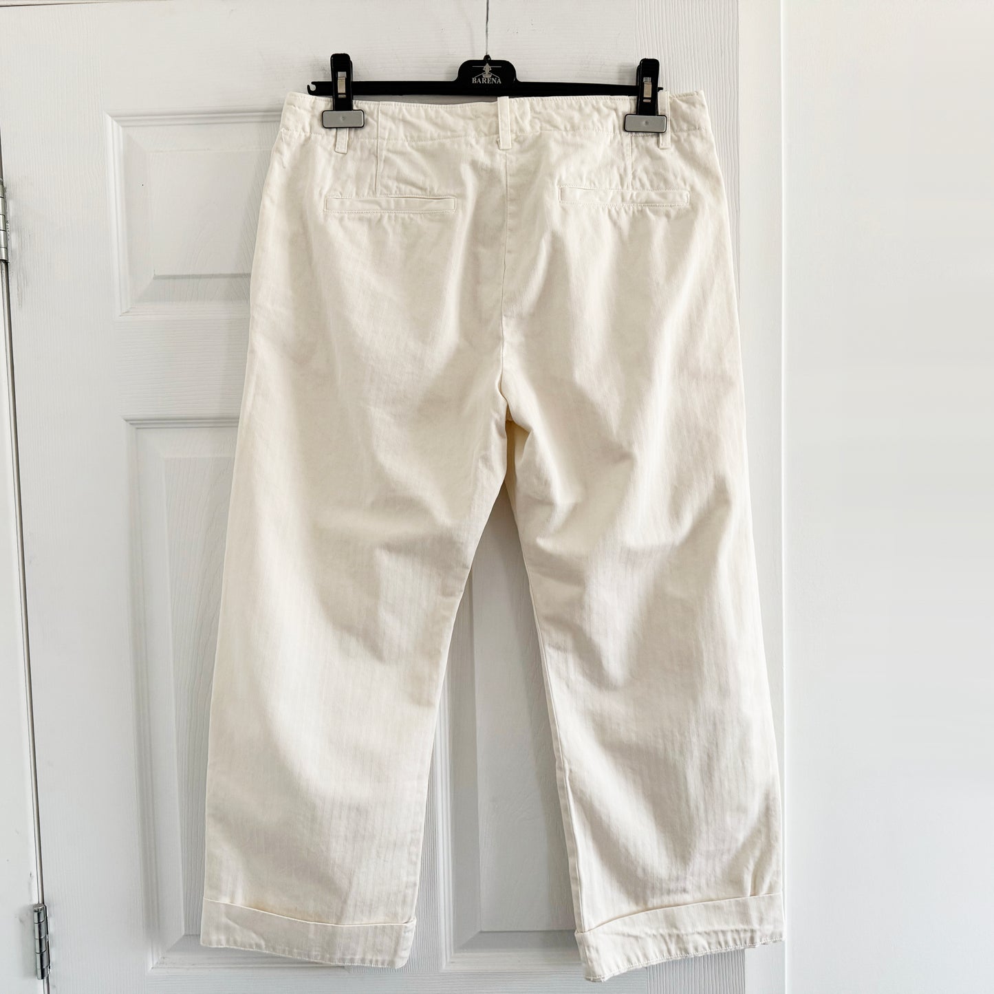 Nili Lotan "Tomboy" Cuffed Pant in White Sand, size 8